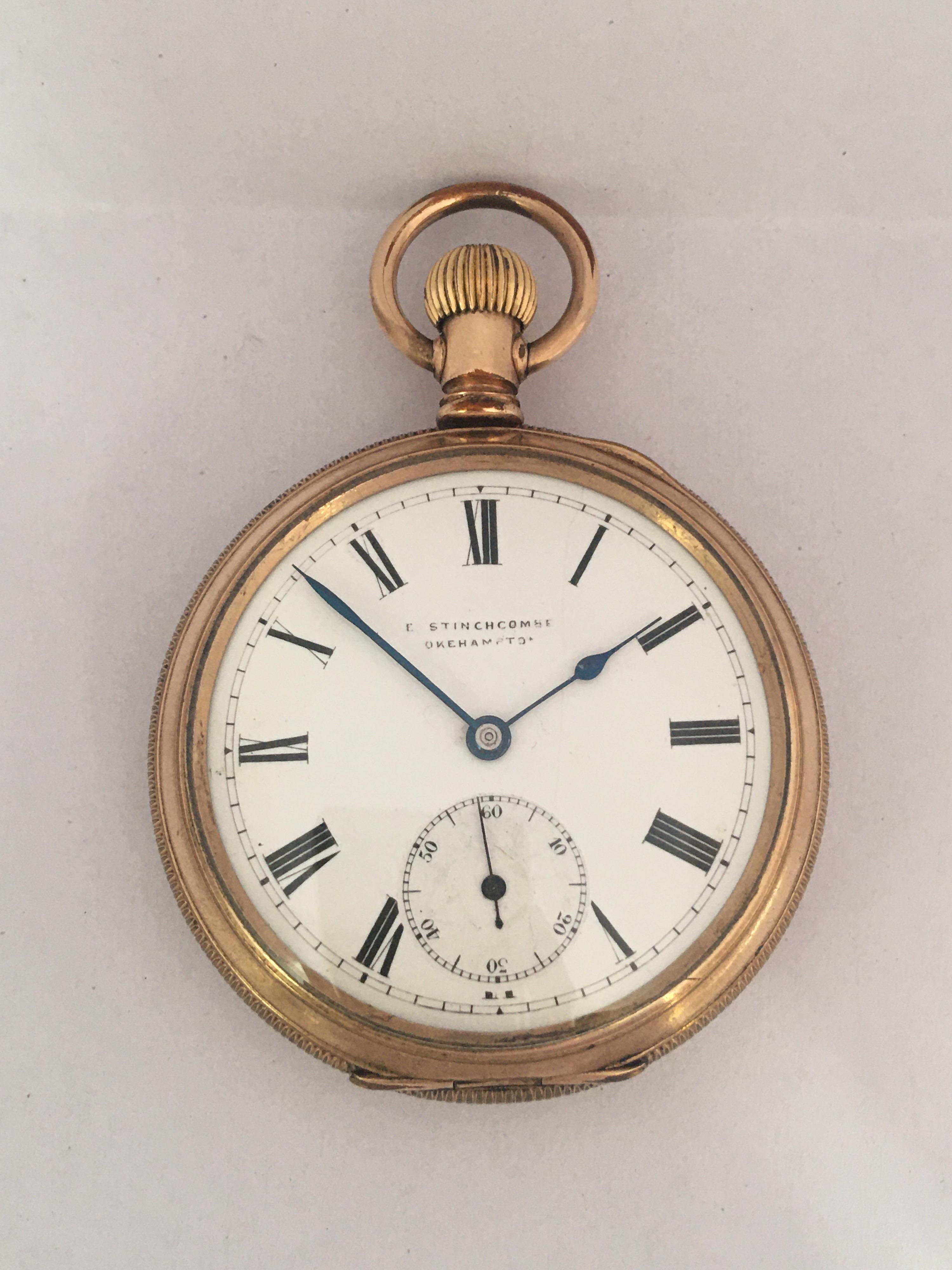 Antique Gold Plate Hand Winding Lever Pocket Watch For Sale 3