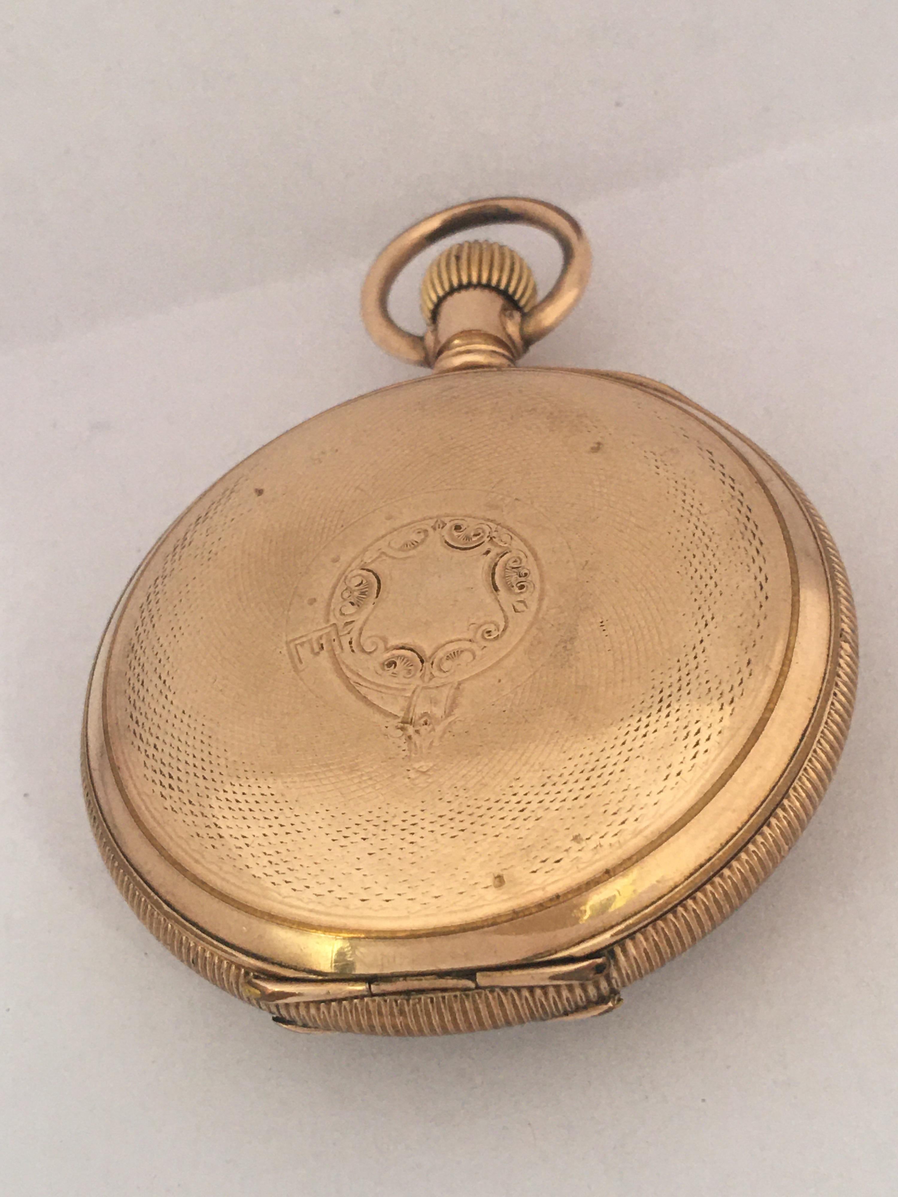 Antique Gold Plate Hand Winding Lever Pocket Watch For Sale 5