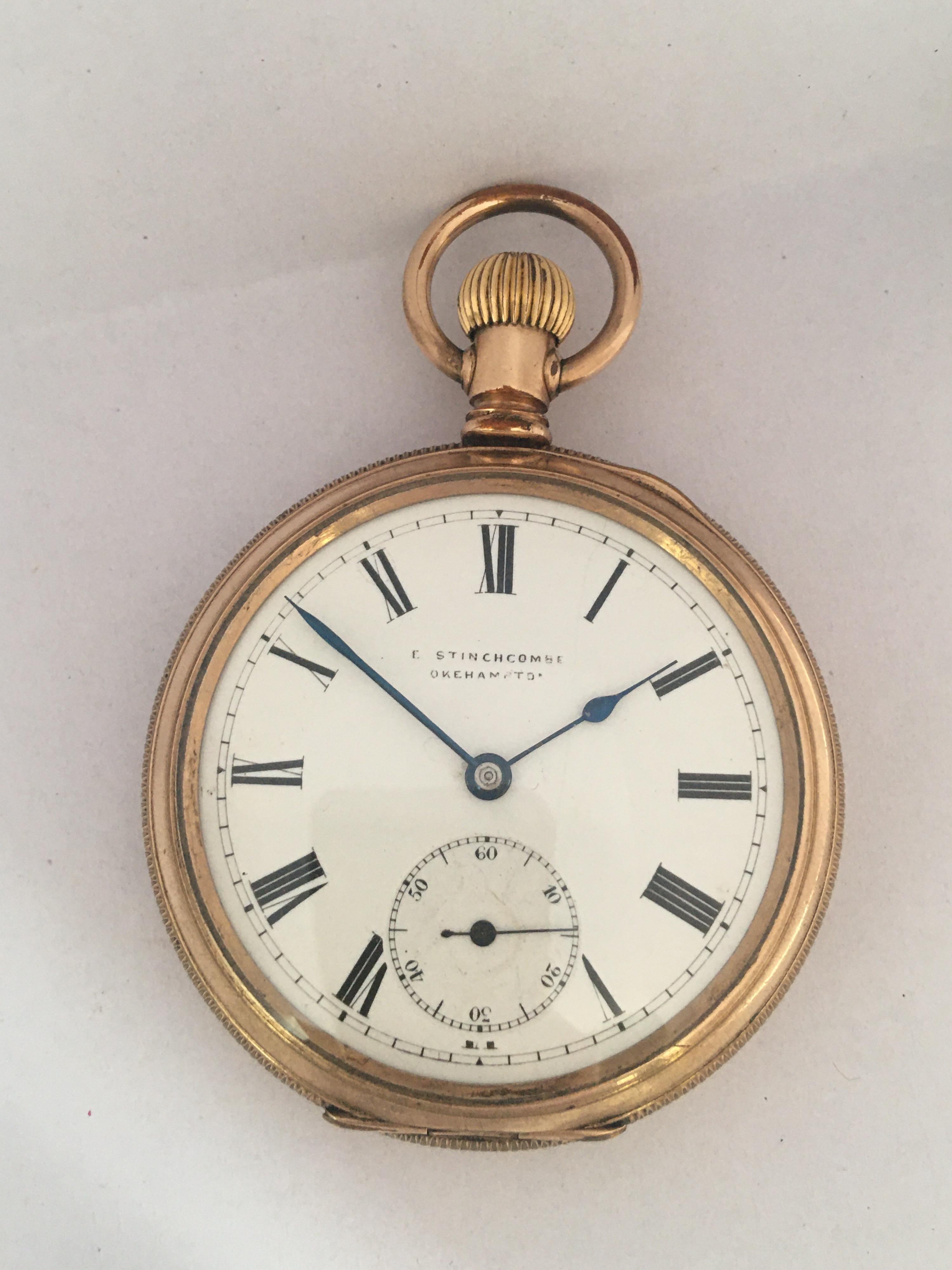 Antique Gold Plate Hand Winding Lever Pocket Watch For Sale 6