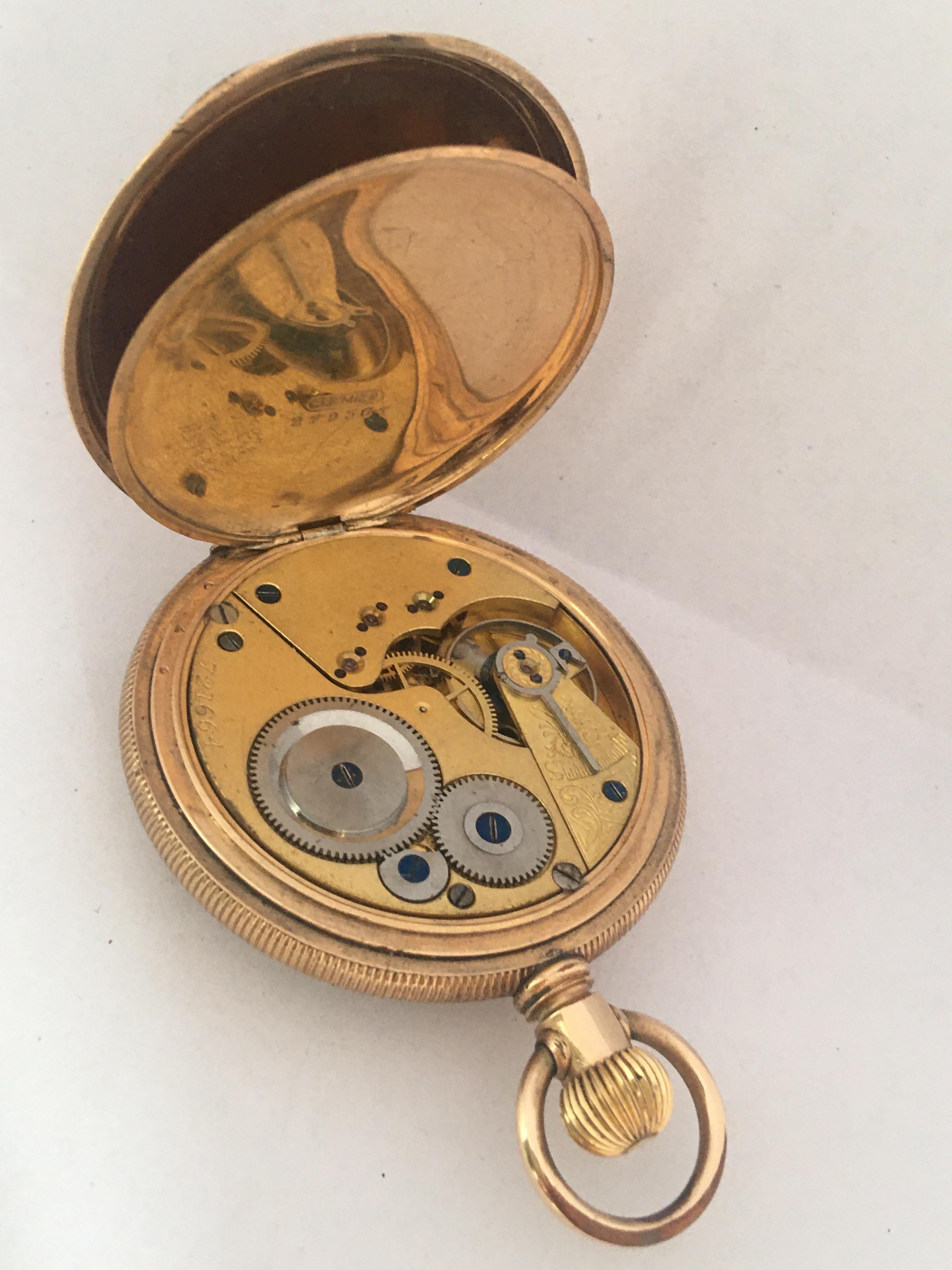 Antique Gold Plate Hand Winding Lever Pocket Watch For Sale 8