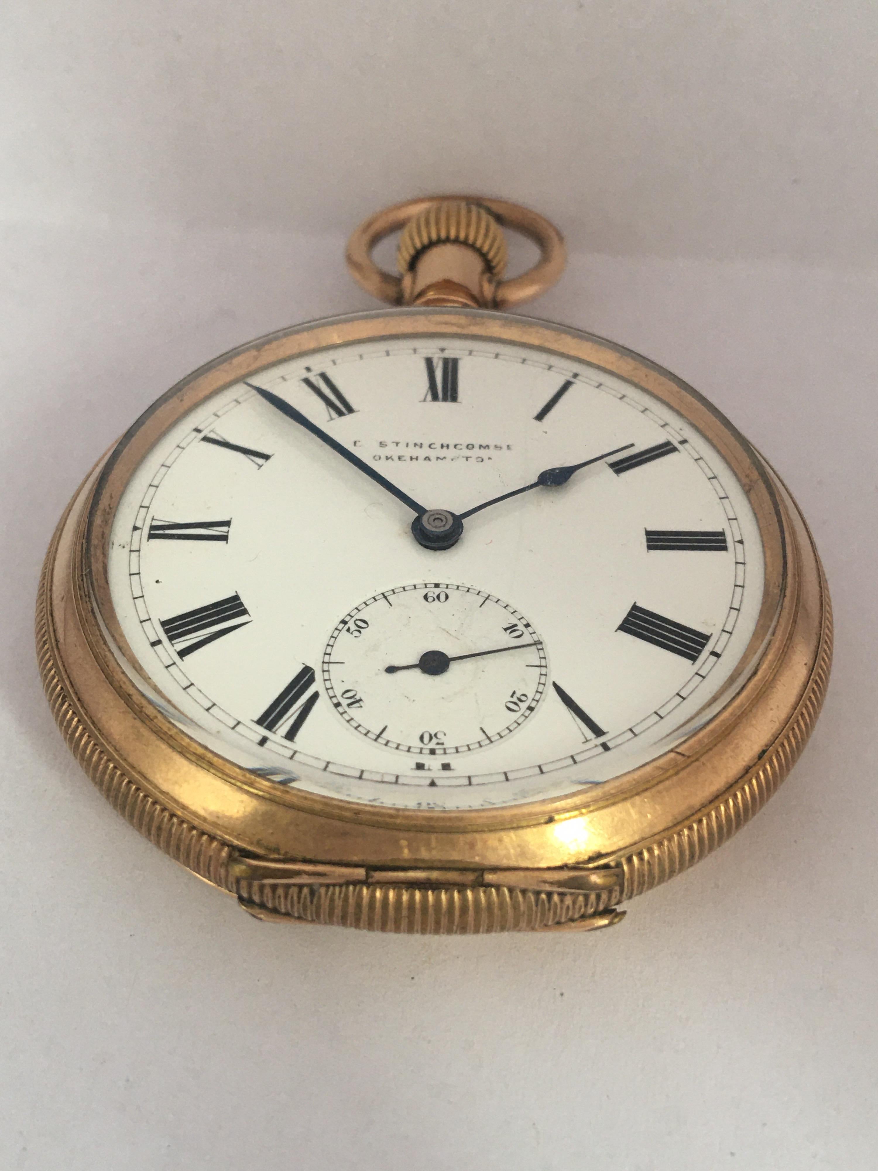 Antique Gold Plate Hand Winding Lever Pocket Watch For Sale 9