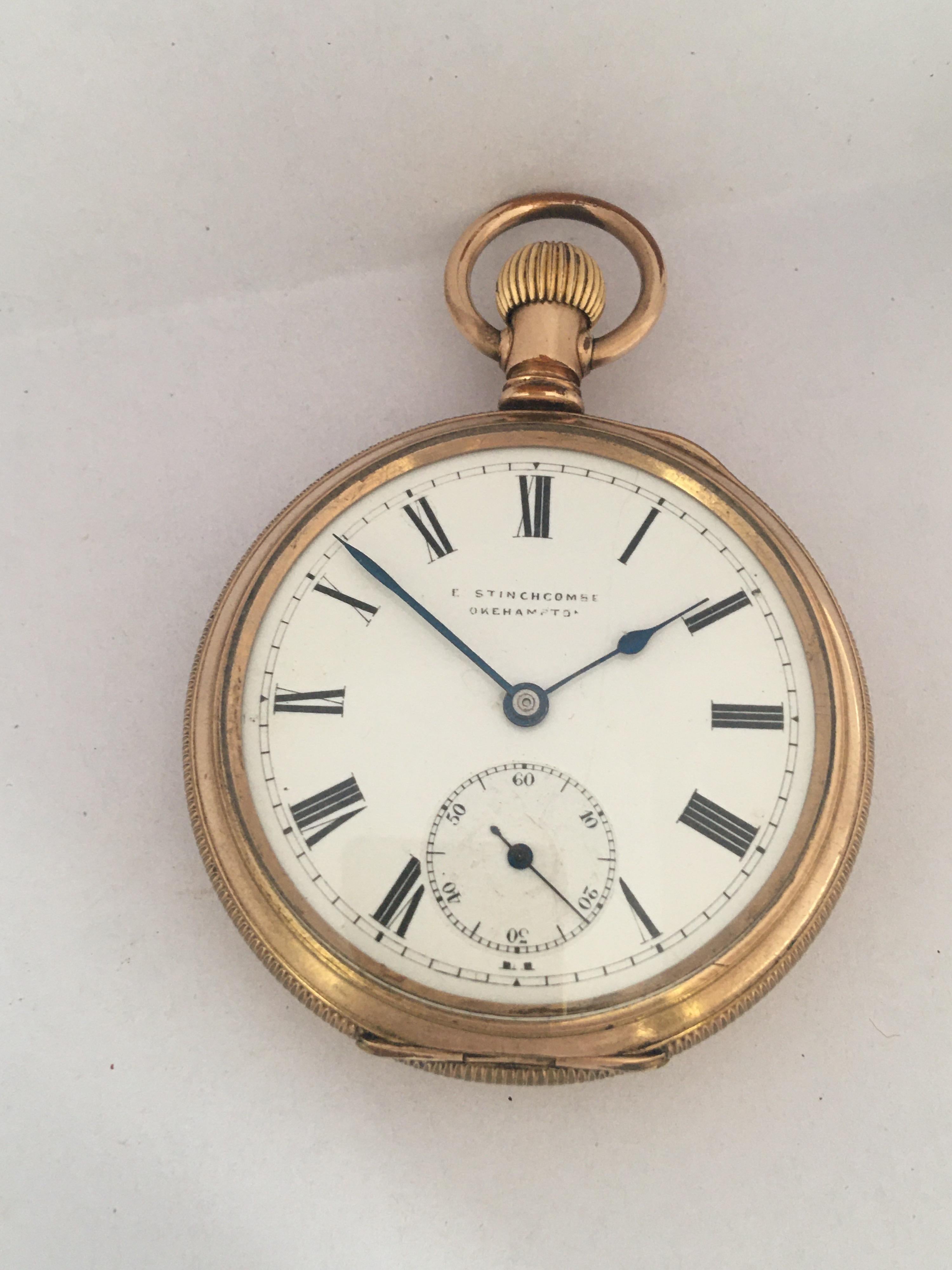 Antique Gold Plate Hand Winding Lever Pocket Watch For Sale 10