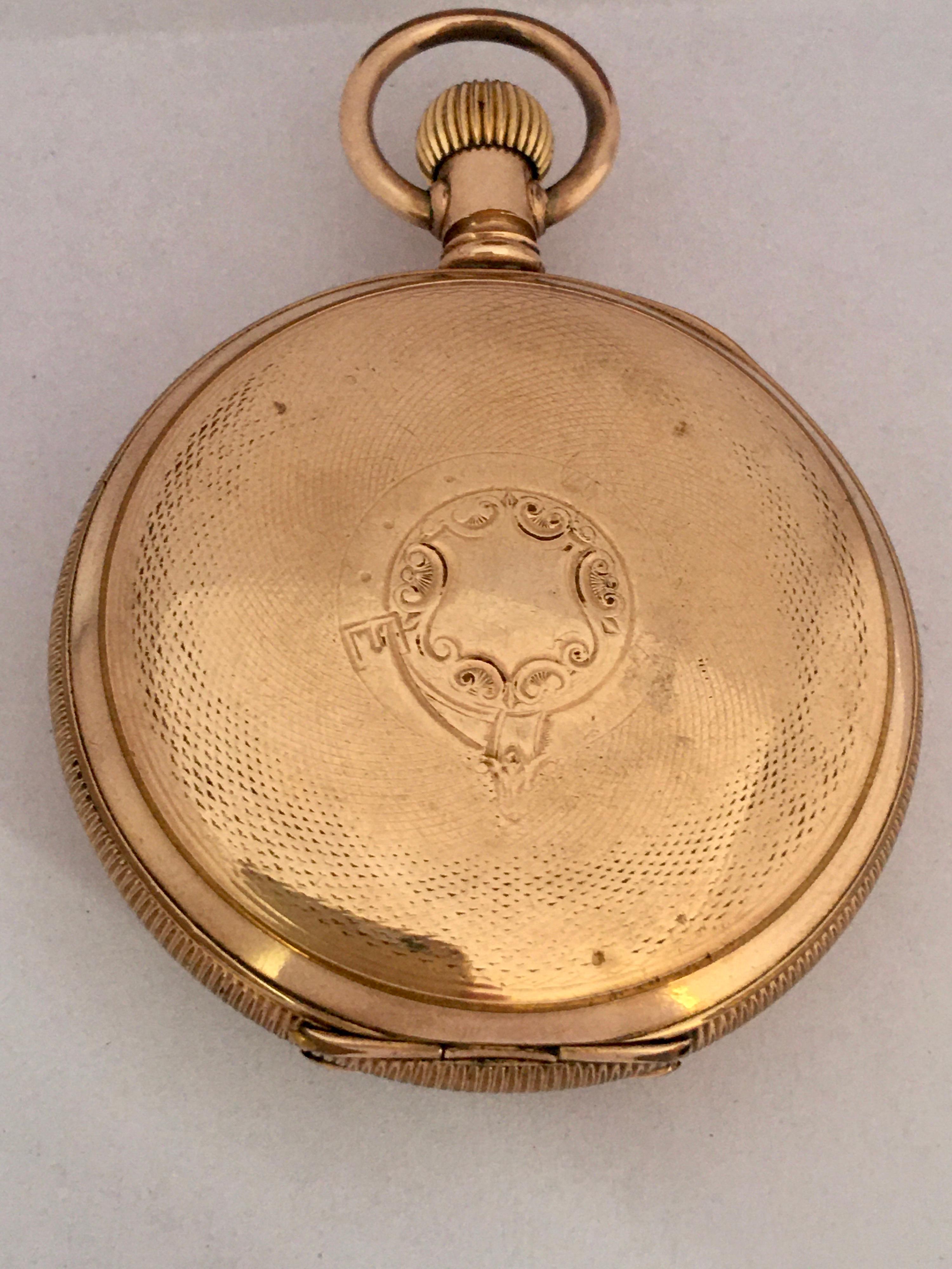 Gold plated lever pocket watch, unsigned gilt frosted movement with compensated balance and regulator, no. 721664, the dial signed E. Stinchcombe, Okehampton, with Roman numerals, minute track and subsidiary seconds, blued steel hands, within an