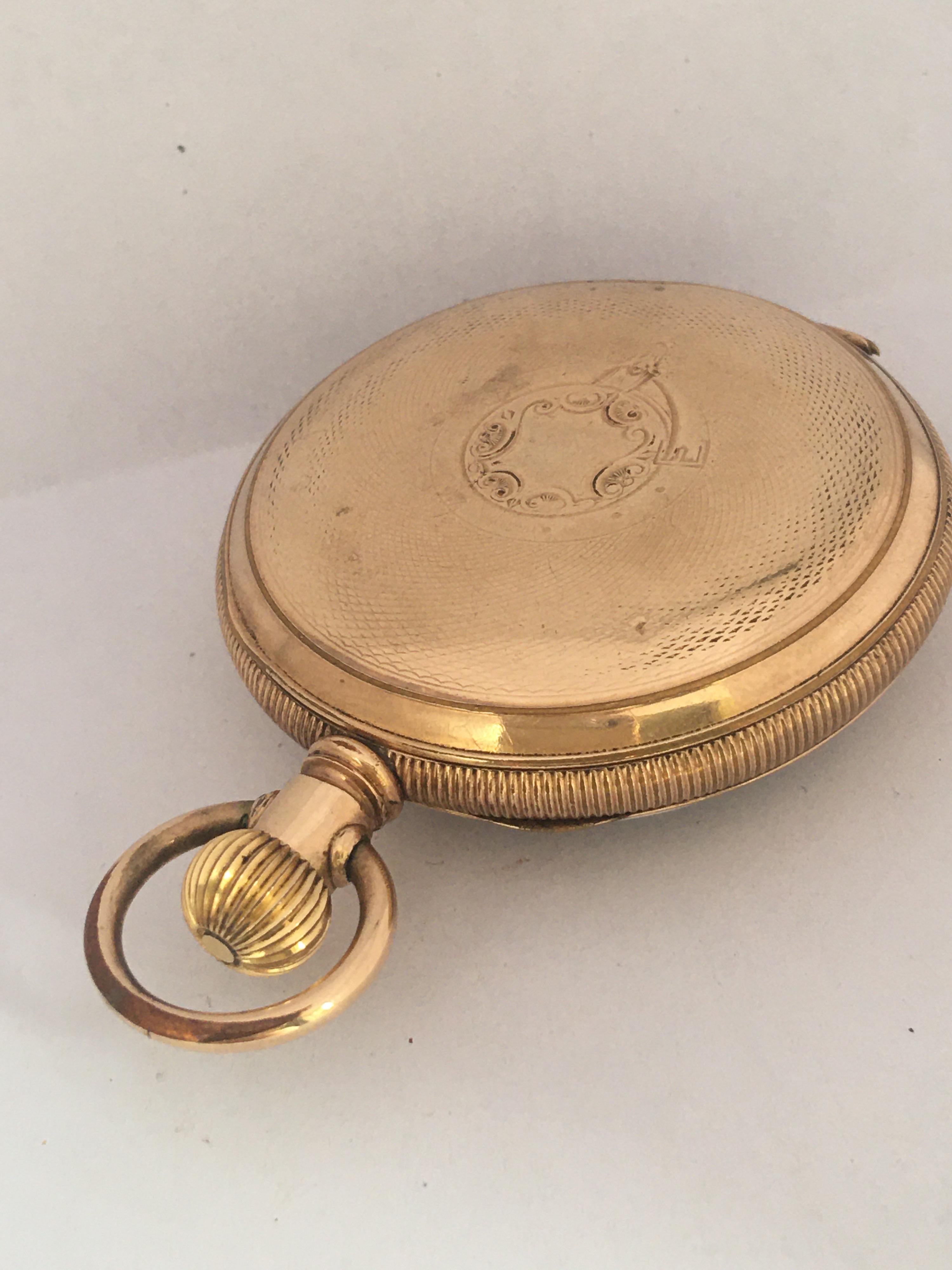 Antique Gold Plate Hand Winding Lever Pocket Watch For Sale 1