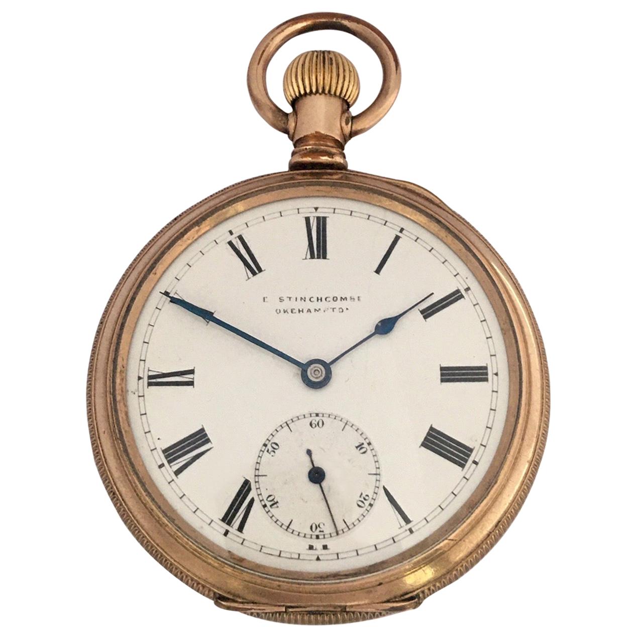 Antique Gold Plate Hand Winding Lever Pocket Watch For Sale