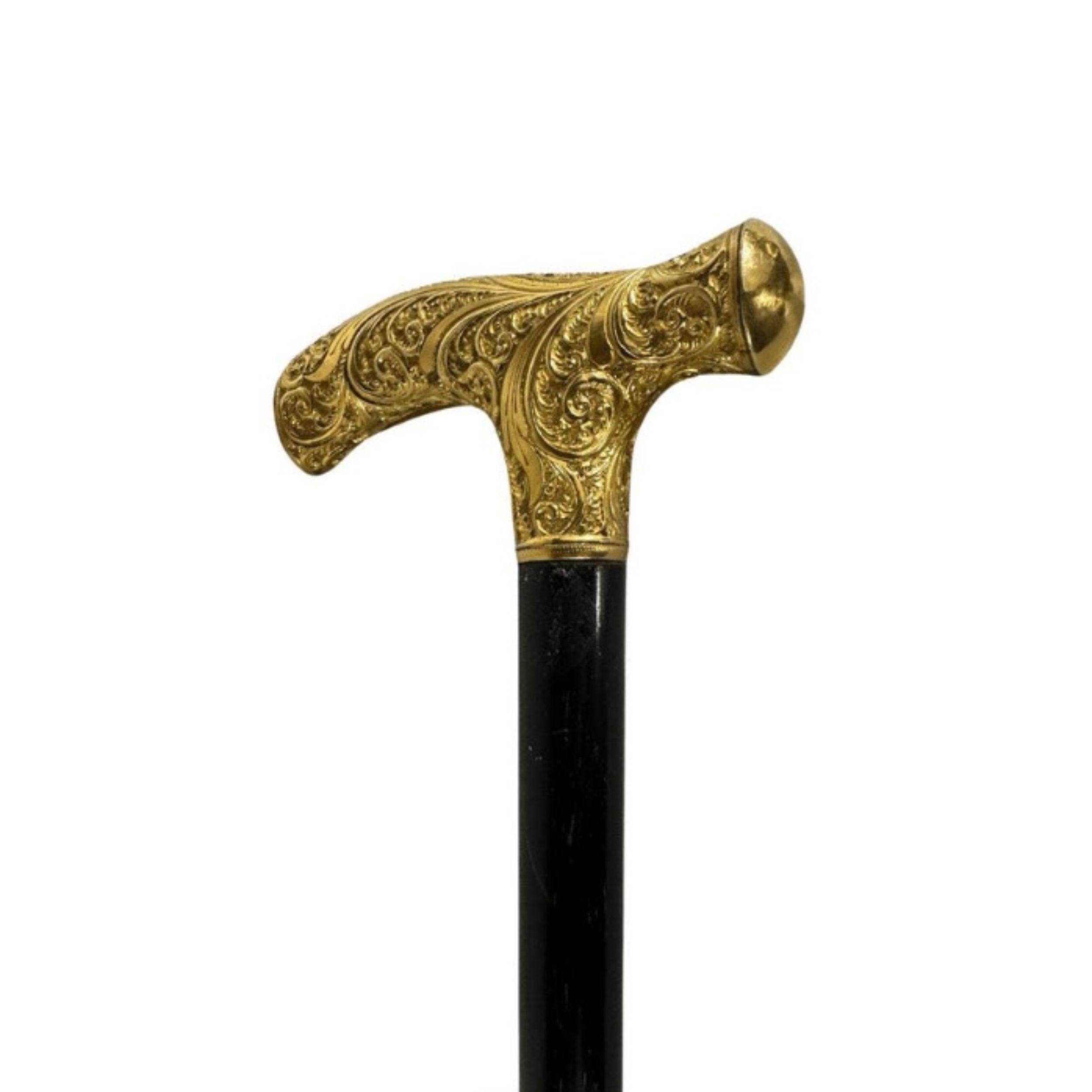 Antique Gold Plate Handle Walking Cane Wooden Walking Stick For Men For Sale 2
