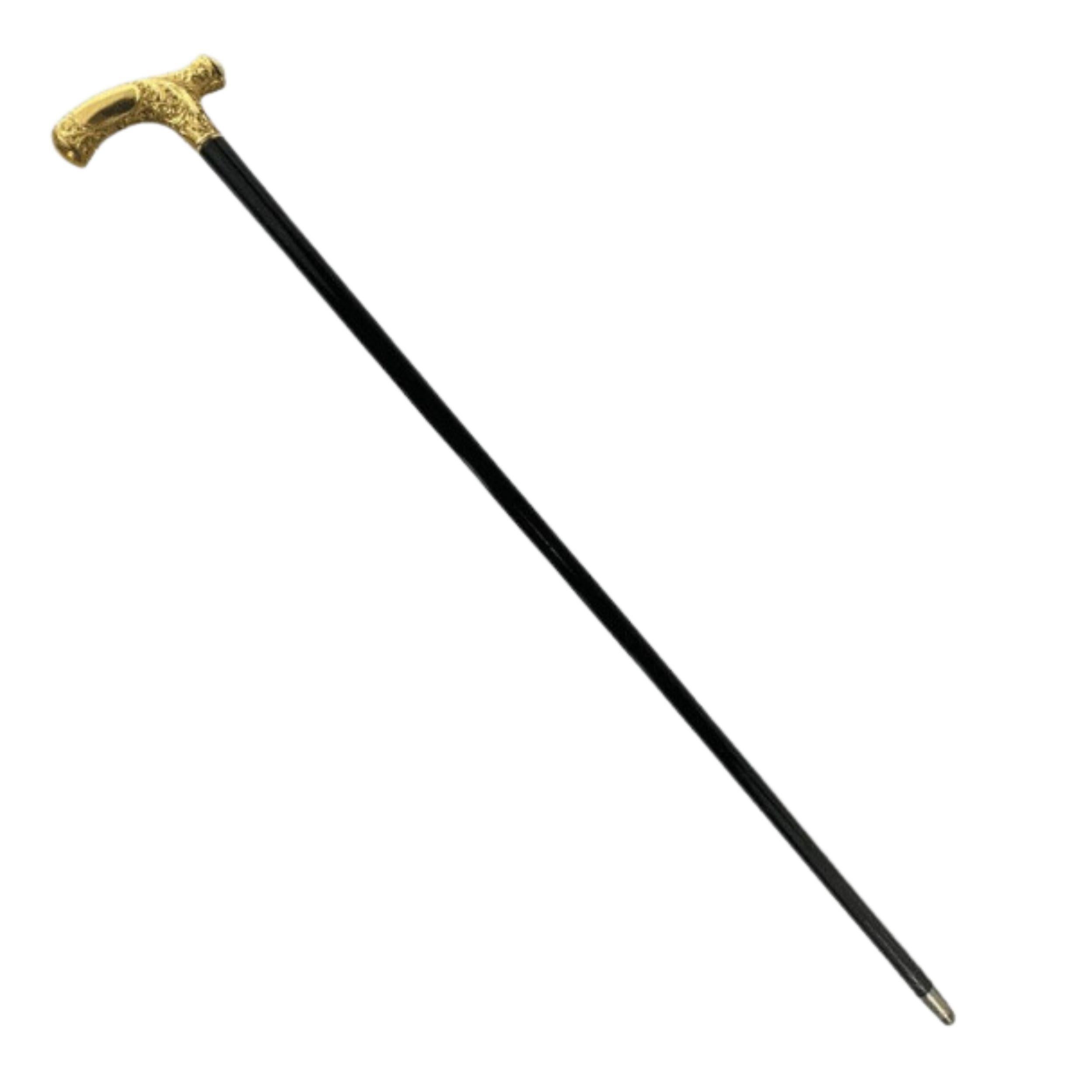 Antique Gold Plate Handle Walking Cane Wooden Walking Stick For Men For Sale 3