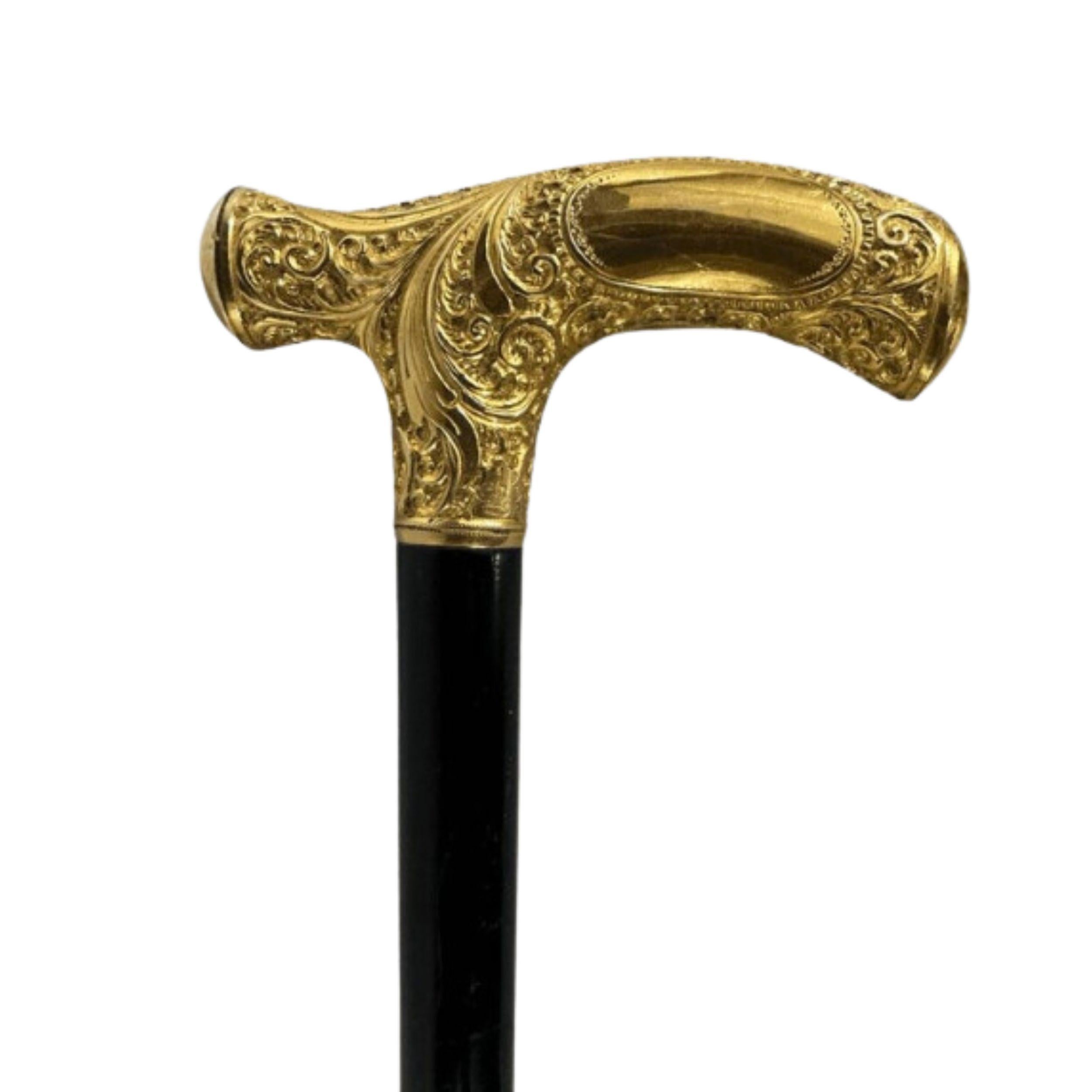 Antique Gold Plate Handle Walking Cane Wooden Walking Stick For Men For Sale 4