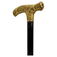 Antiguo Bastón con Empuñadura Dorada Bastón de Madera para Hombre