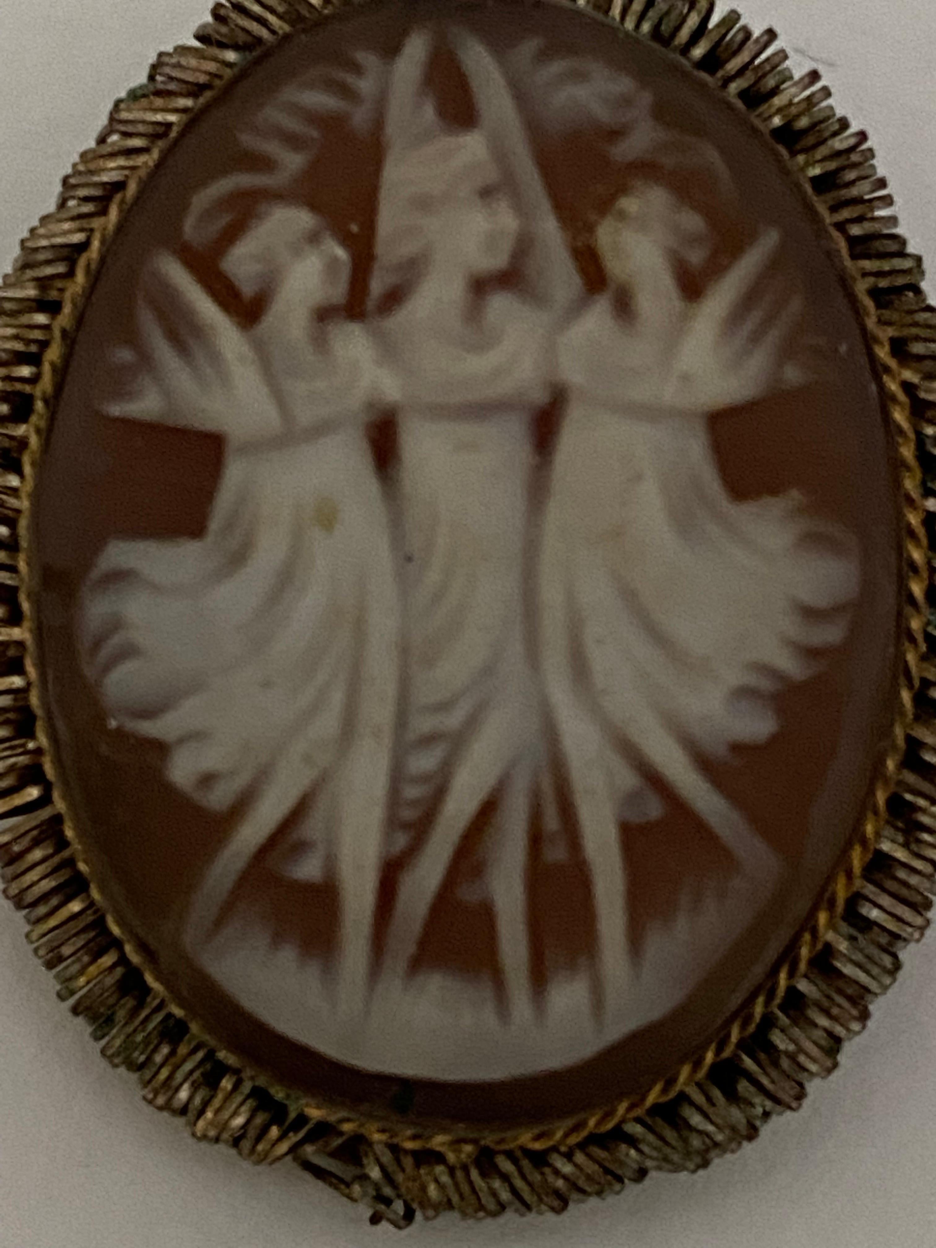 Antique Gold Plated 3 Graces Brooch / Pendant Cameo 5