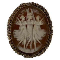 Antique Gold Plated 3 Graces Brooch / Pendant Cameo