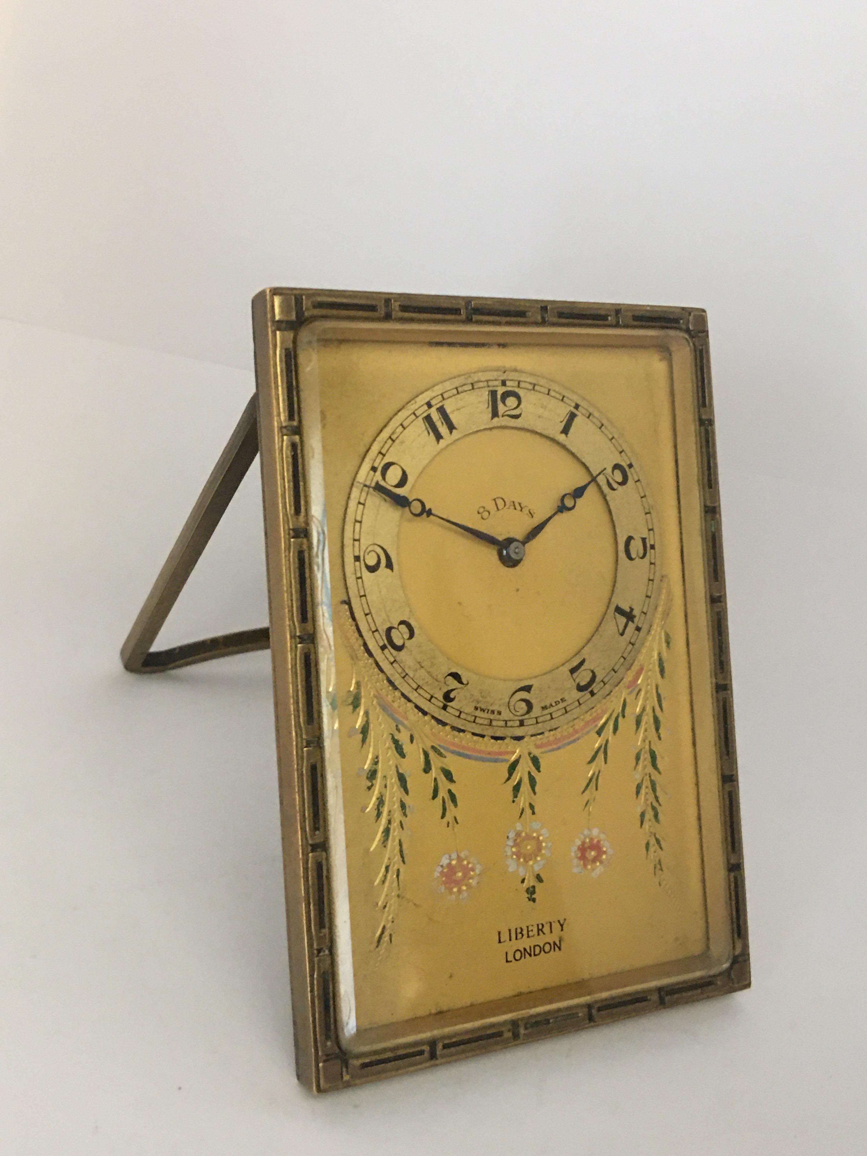 Antique Gold Plated and Enamel 8 Days Desk / Travel Clock by Liberty London For Sale 4