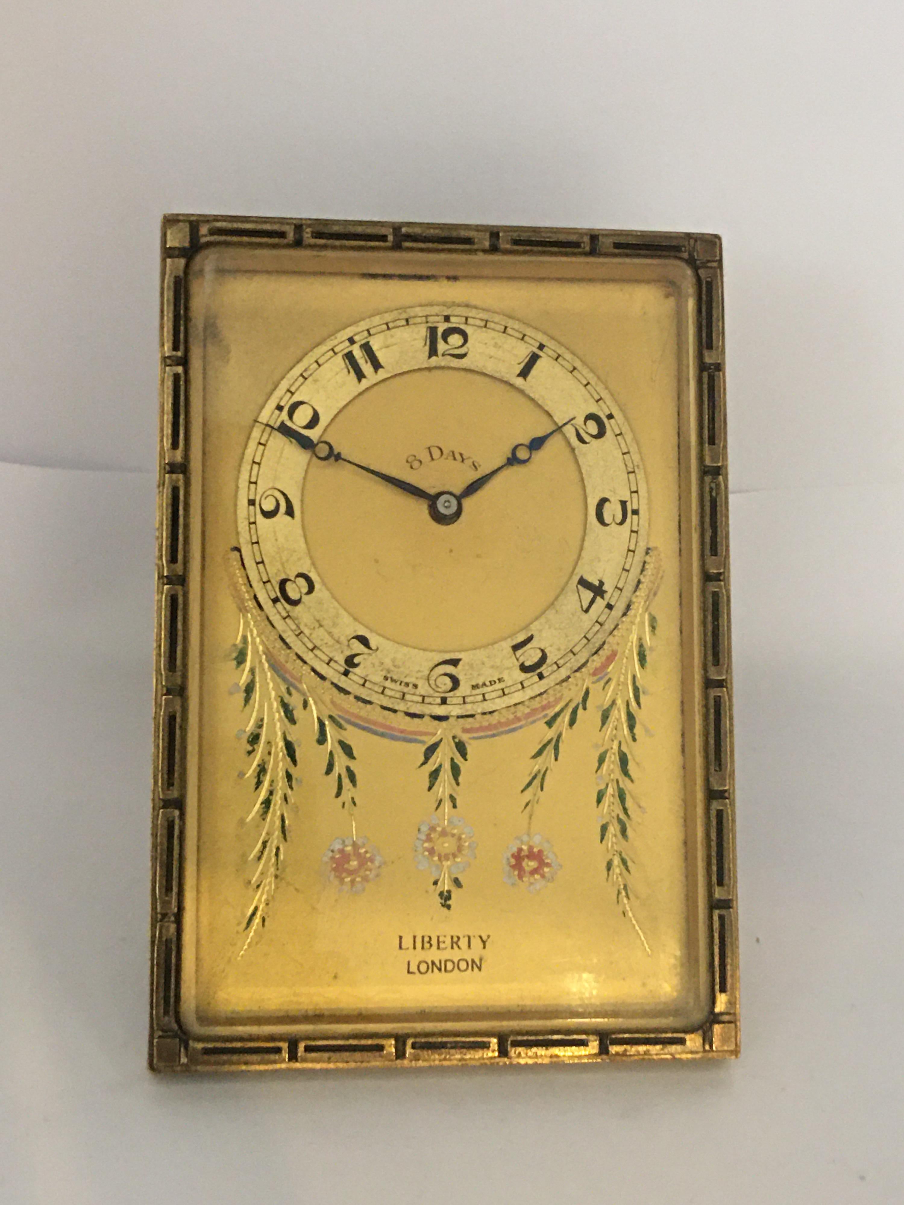 Antique Gold Plated and Enamel 8 Days Desk / Travel Clock by Liberty London For Sale 6