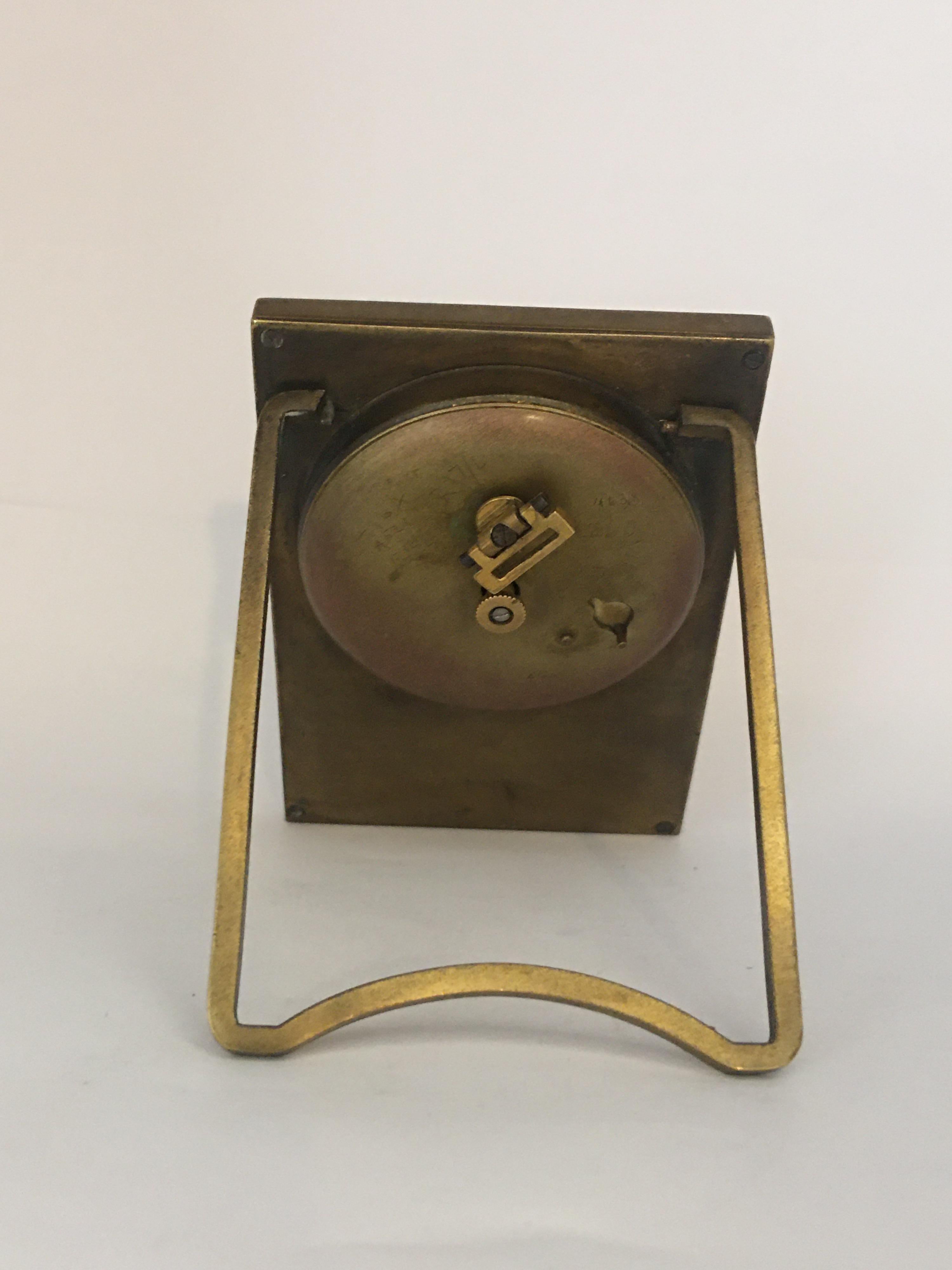 Gilt Antique Gold Plated and Enamel 8 Days Desk / Travel Clock by Liberty London For Sale
