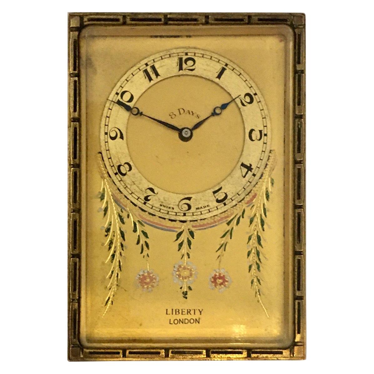 Antique Gold Plated and Enamel 8 Days Desk / Travel Clock by Liberty ...