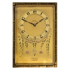 Antique Gold Plated and Enamel 8 Days Desk / Travel Clock by Liberty London