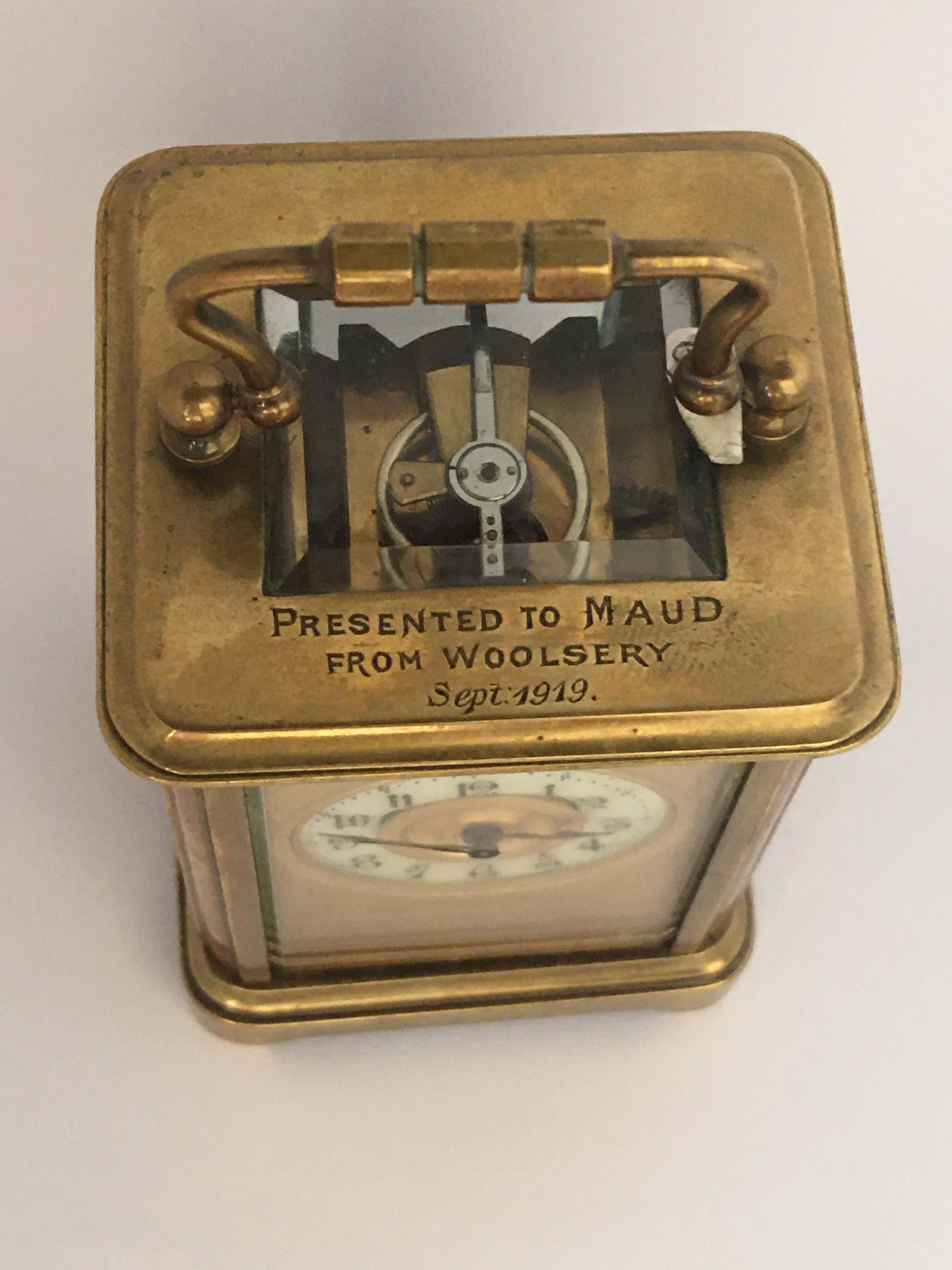 Antique Gold Plated and Glass Casing Miniature French Carriage Clock 4