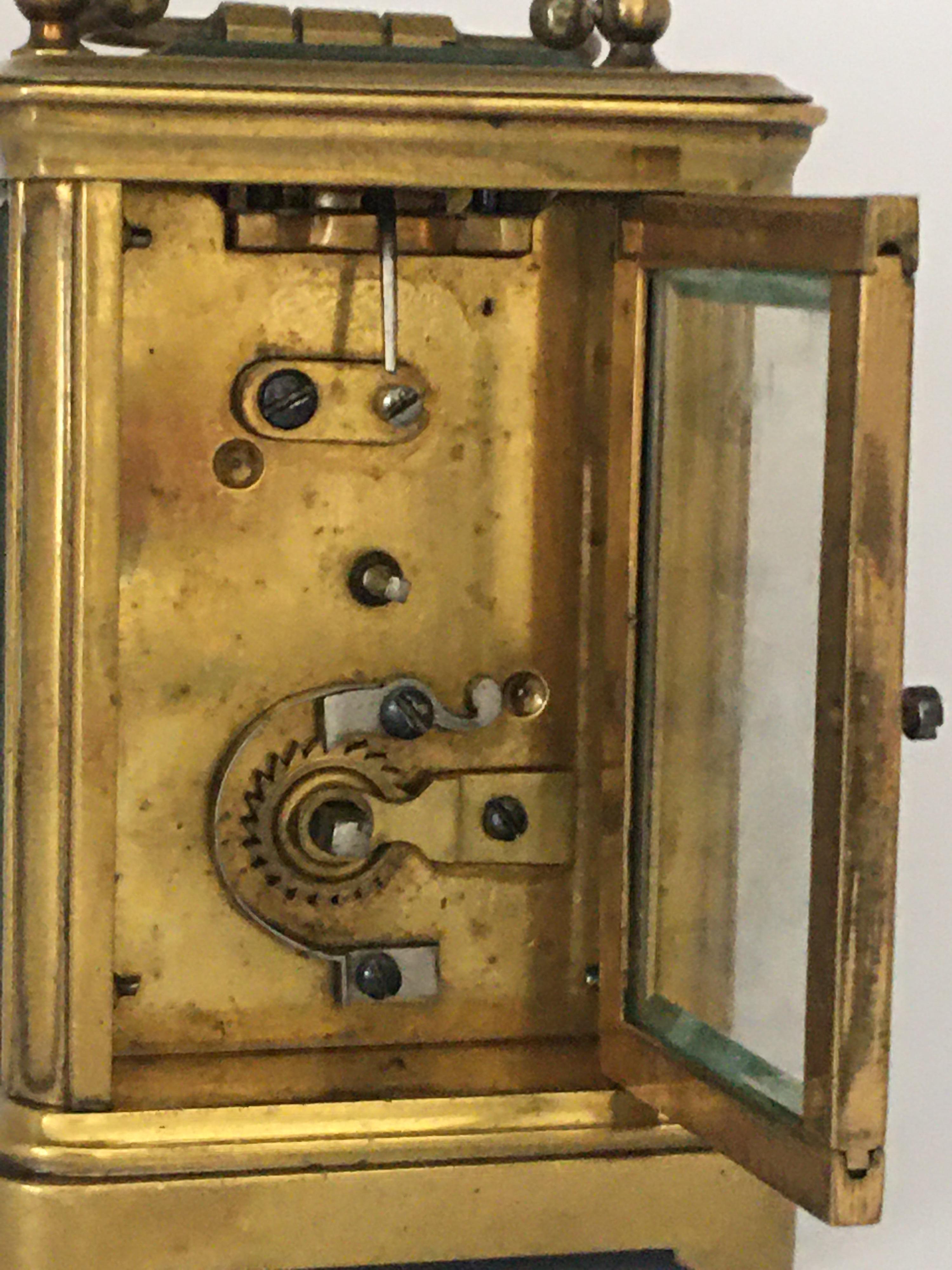 Antique Gold Plated and Glass Casing Miniature French Carriage Clock 7