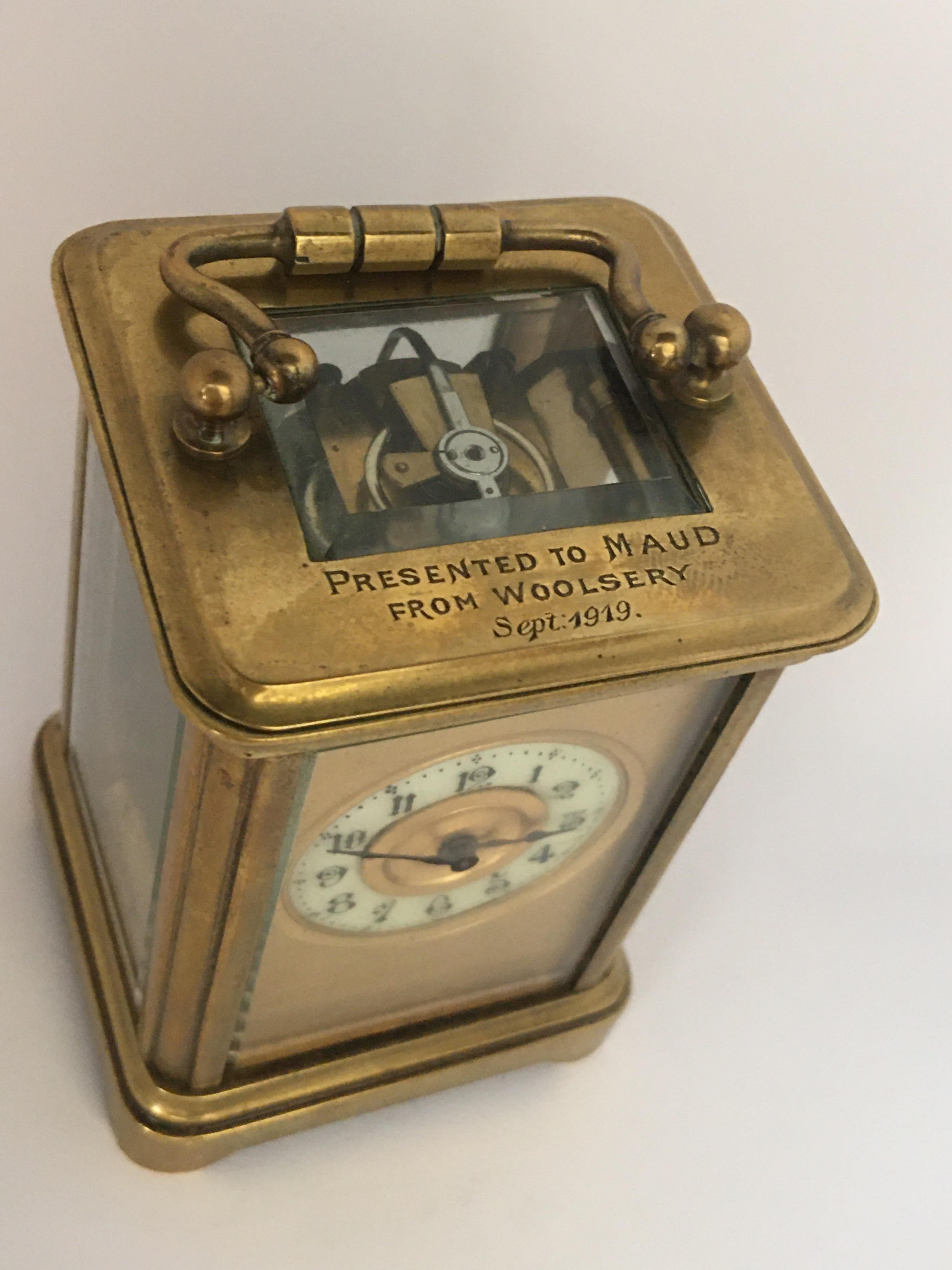 Antique Gold Plated and Glass Casing Miniature French Carriage Clock 8