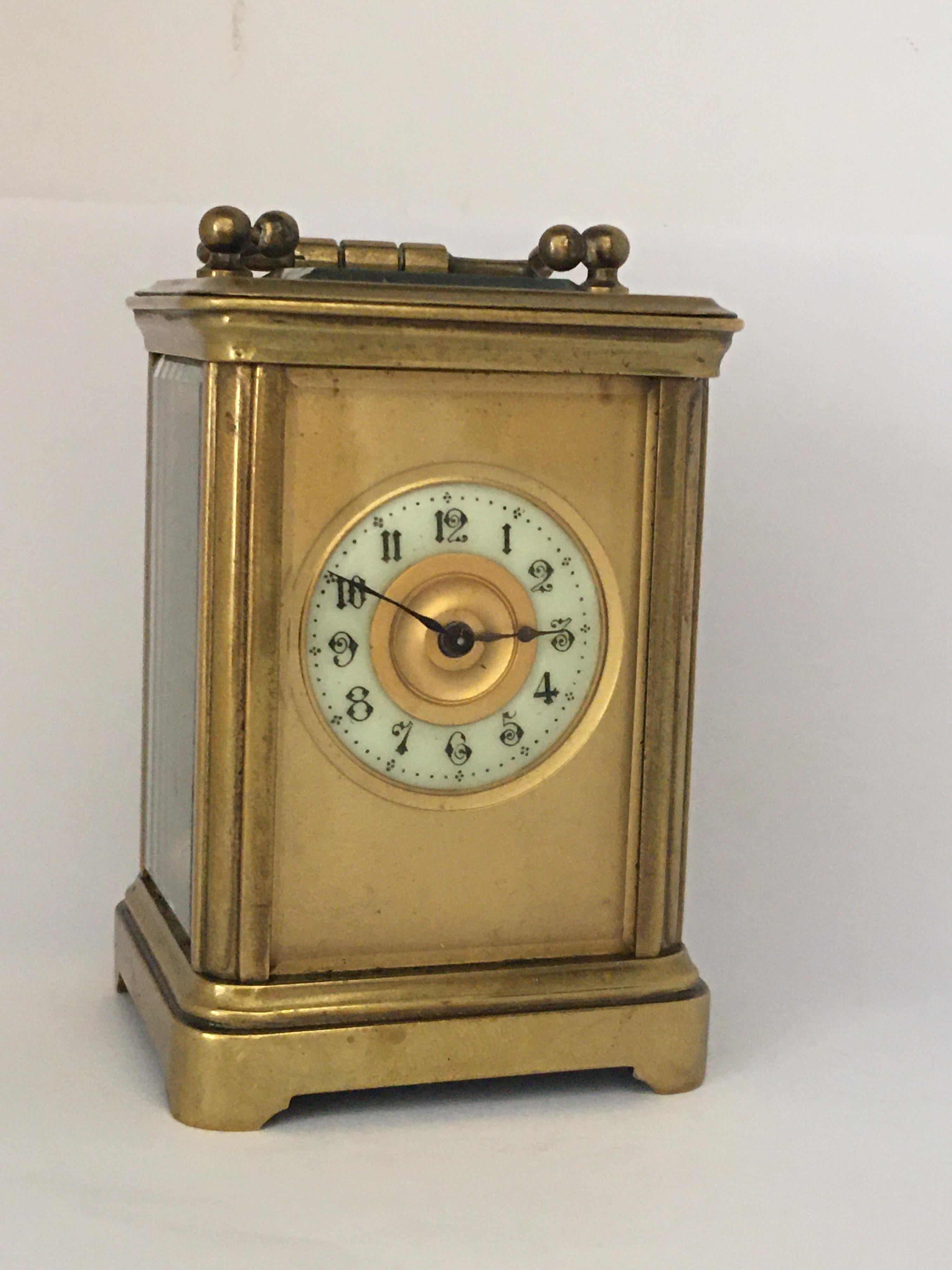 Antique Gold Plated and Glass Casing Miniature French Carriage Clock 9