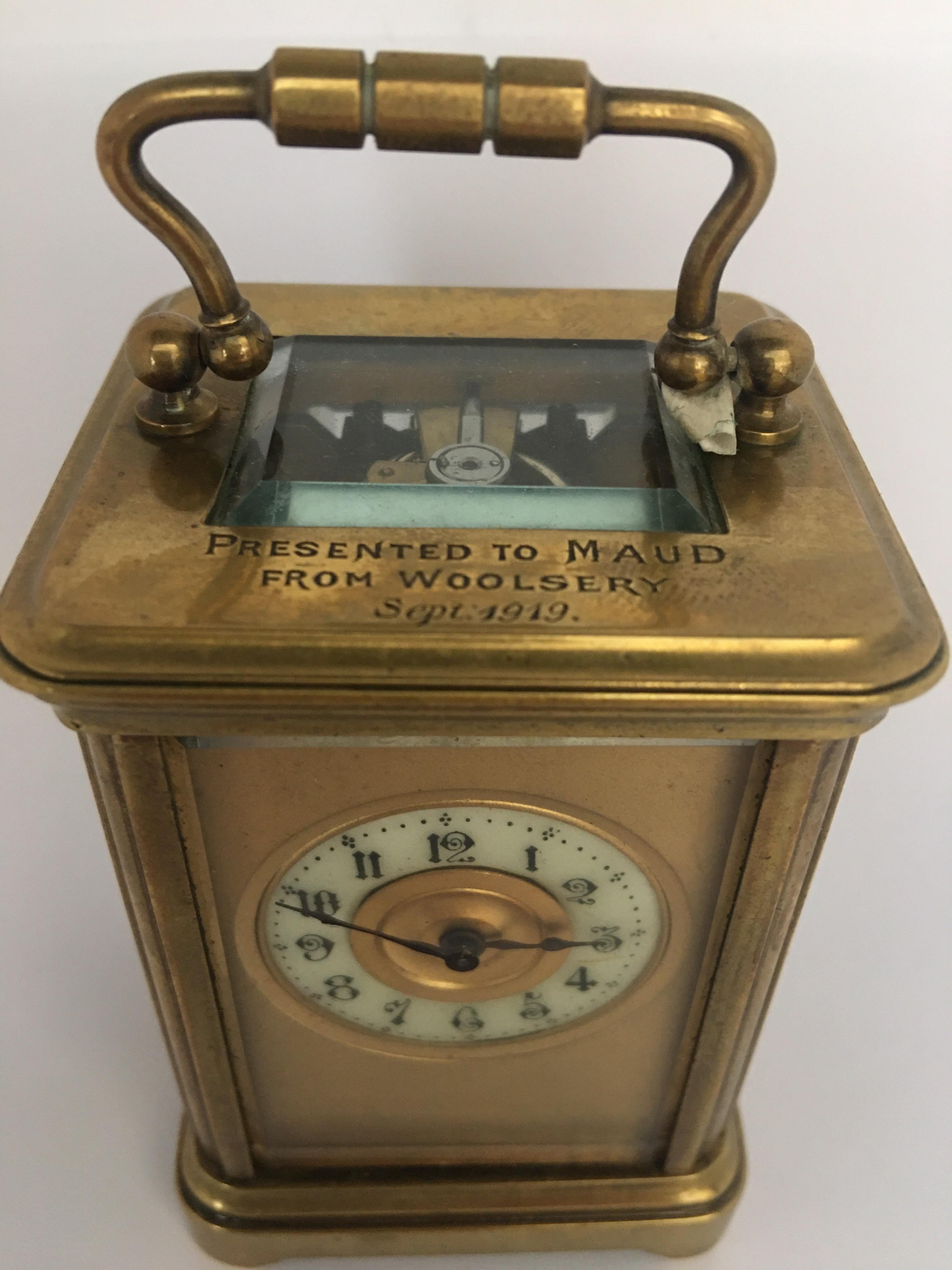 Antique Gold Plated and Glass Casing Miniature French Carriage Clock 11