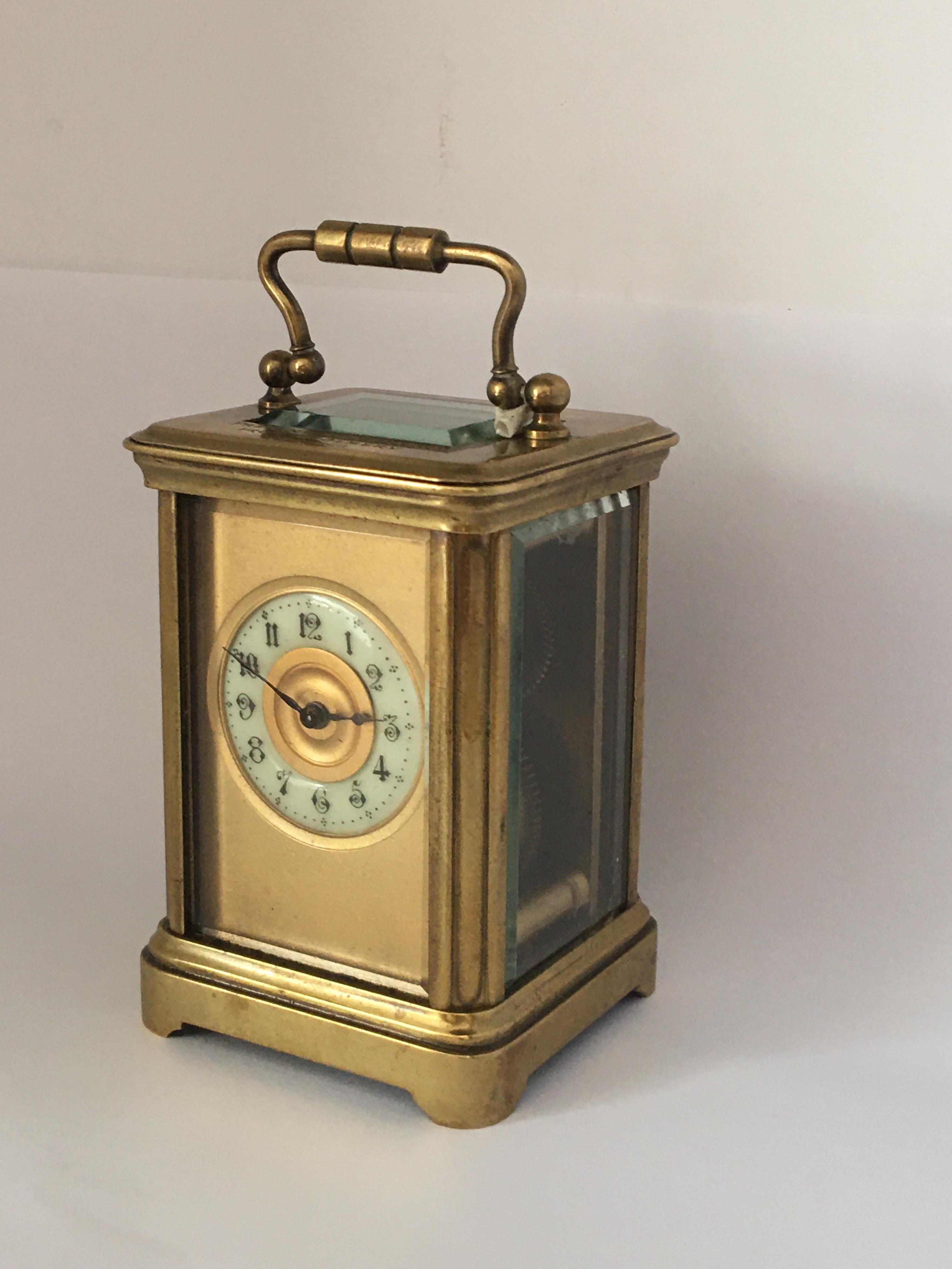 Antique Gold Plated and Glass Casing Miniature French Carriage Clock 12