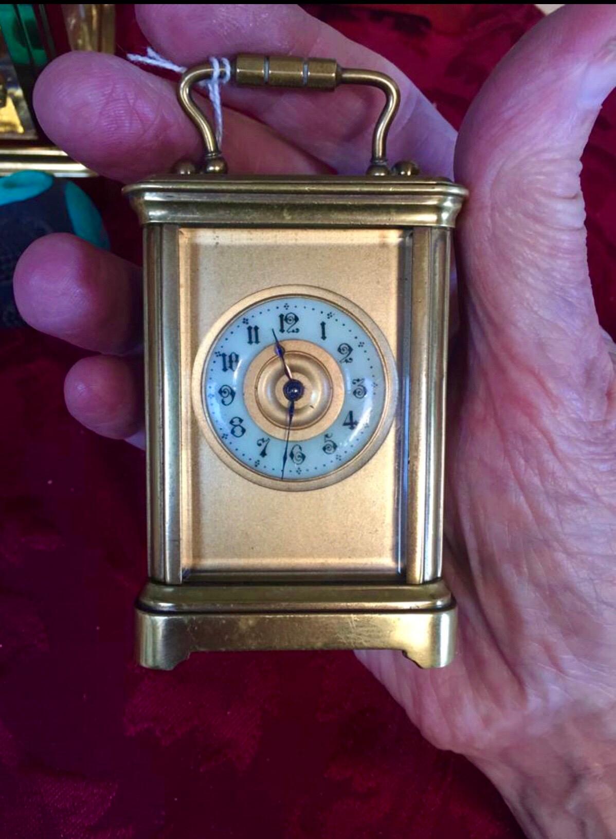 Antique Gold Plated and Glass Casing Miniature French Carriage Clock 13