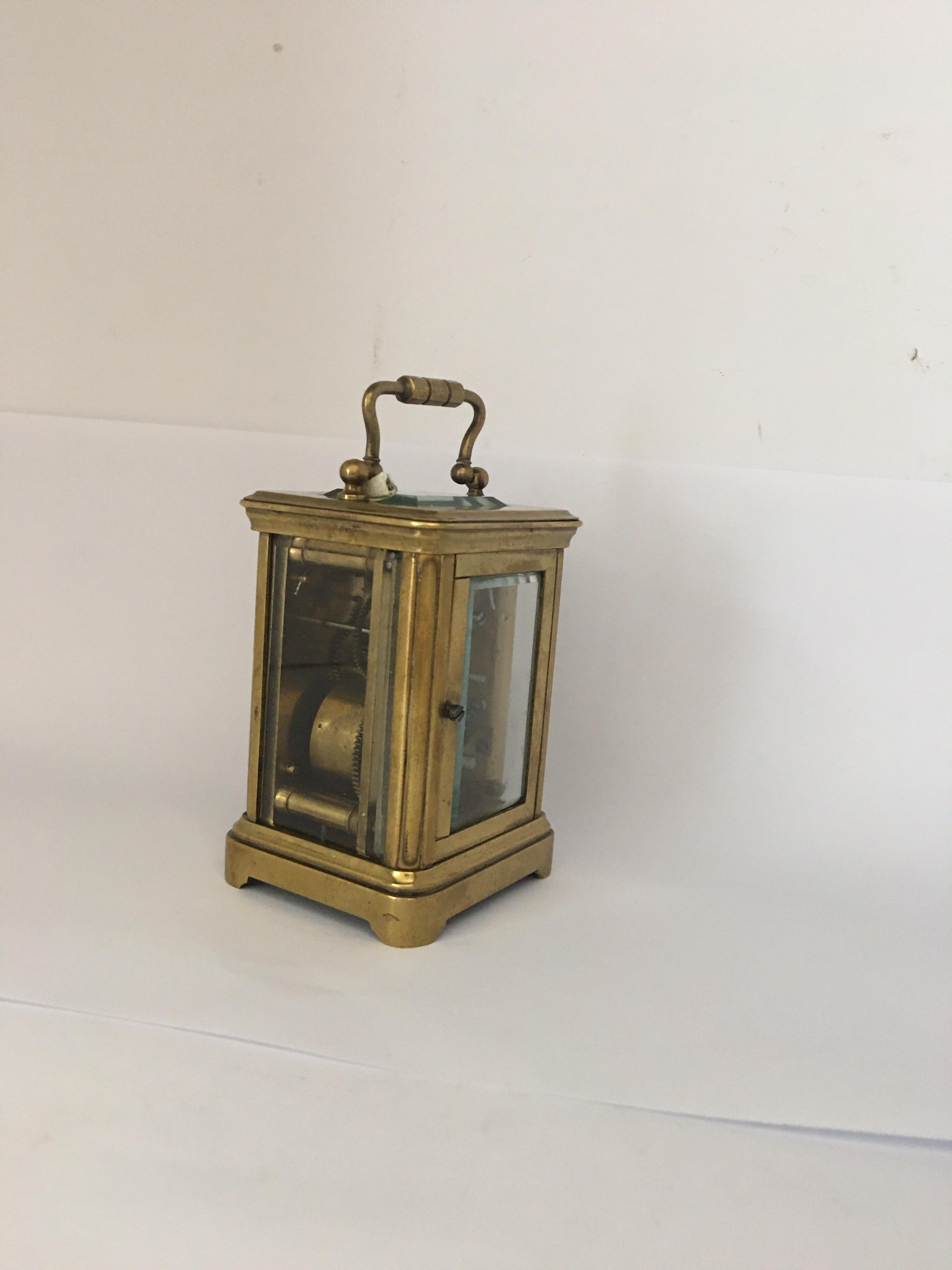 Gilt Antique Gold Plated and Glass Casing Miniature French Carriage Clock