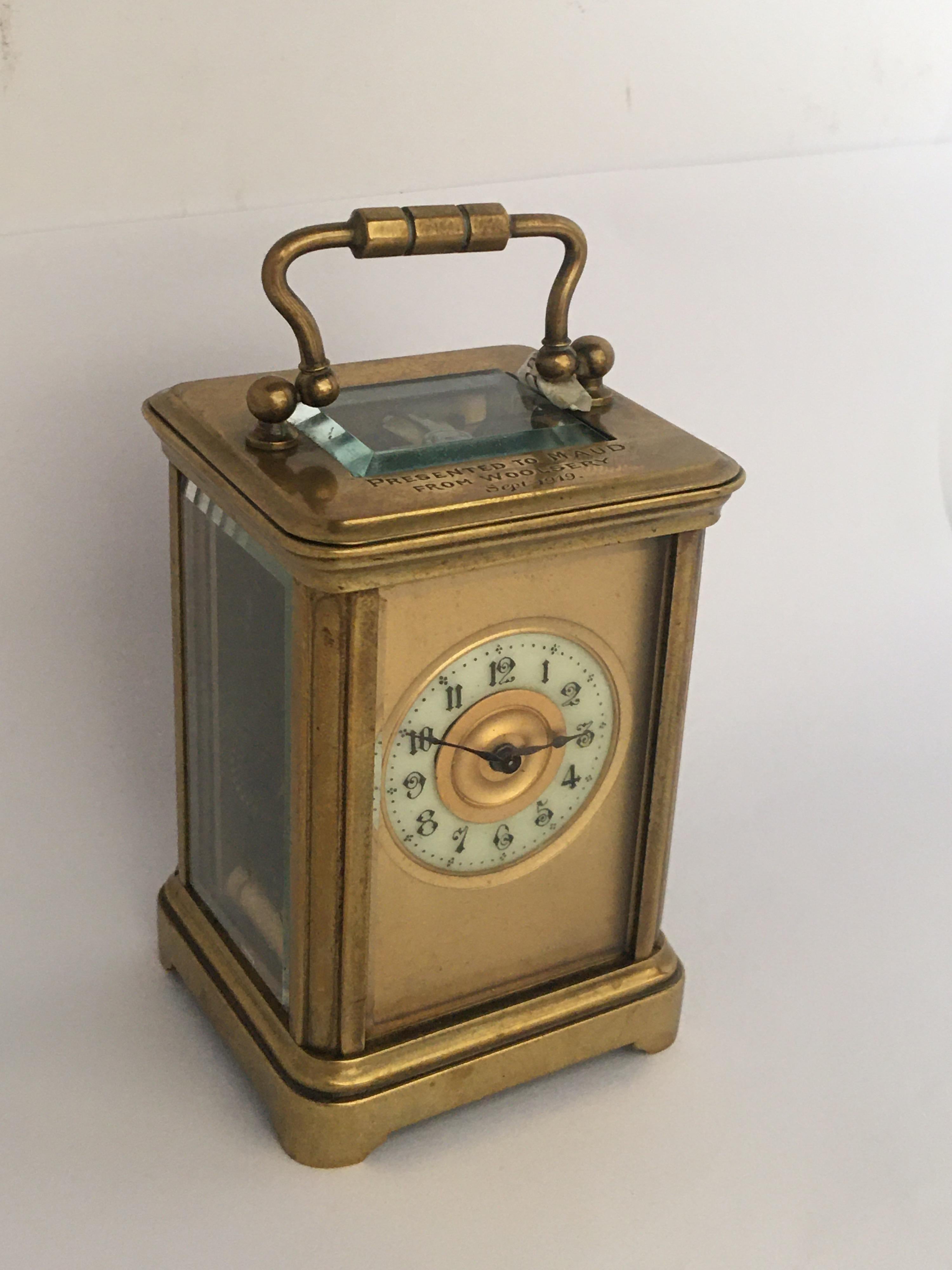 Early 20th Century Antique Gold Plated and Glass Casing Miniature French Carriage Clock