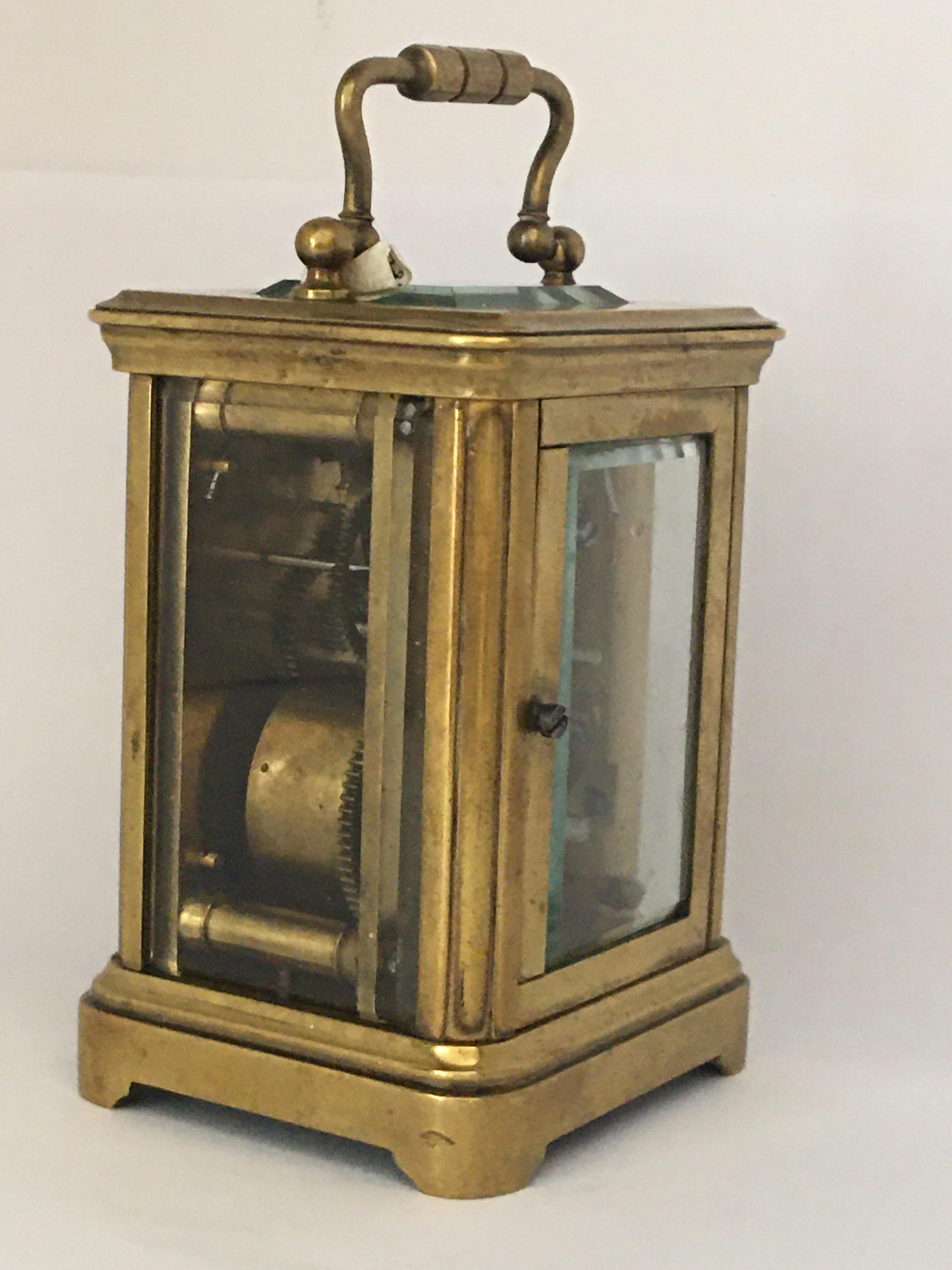 Brass Antique Gold Plated and Glass Casing Miniature French Carriage Clock