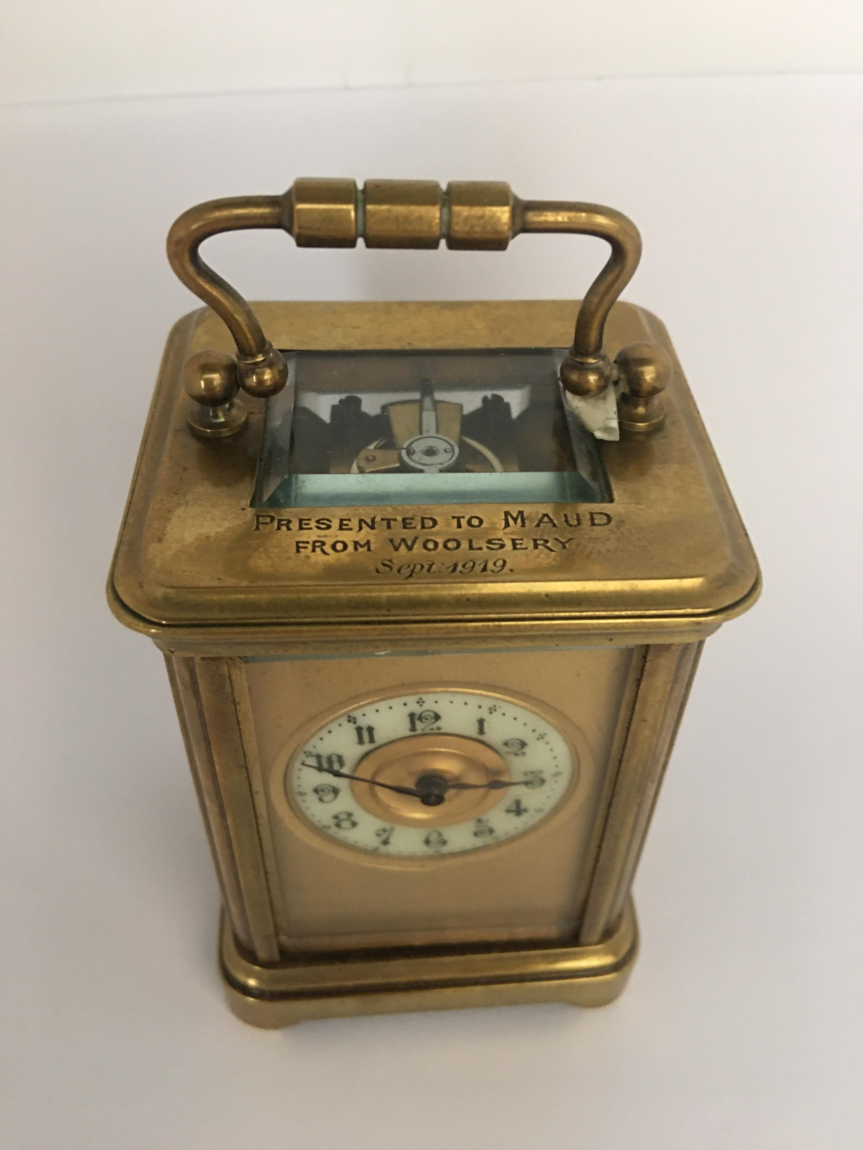 Antique Gold Plated and Glass Casing Miniature French Carriage Clock 3