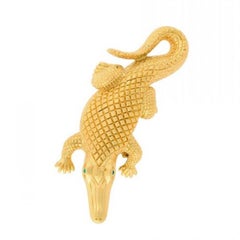 Antique Gold-Plated Bronze Stalking Alligators Belt Buckle John Landrum Bryant