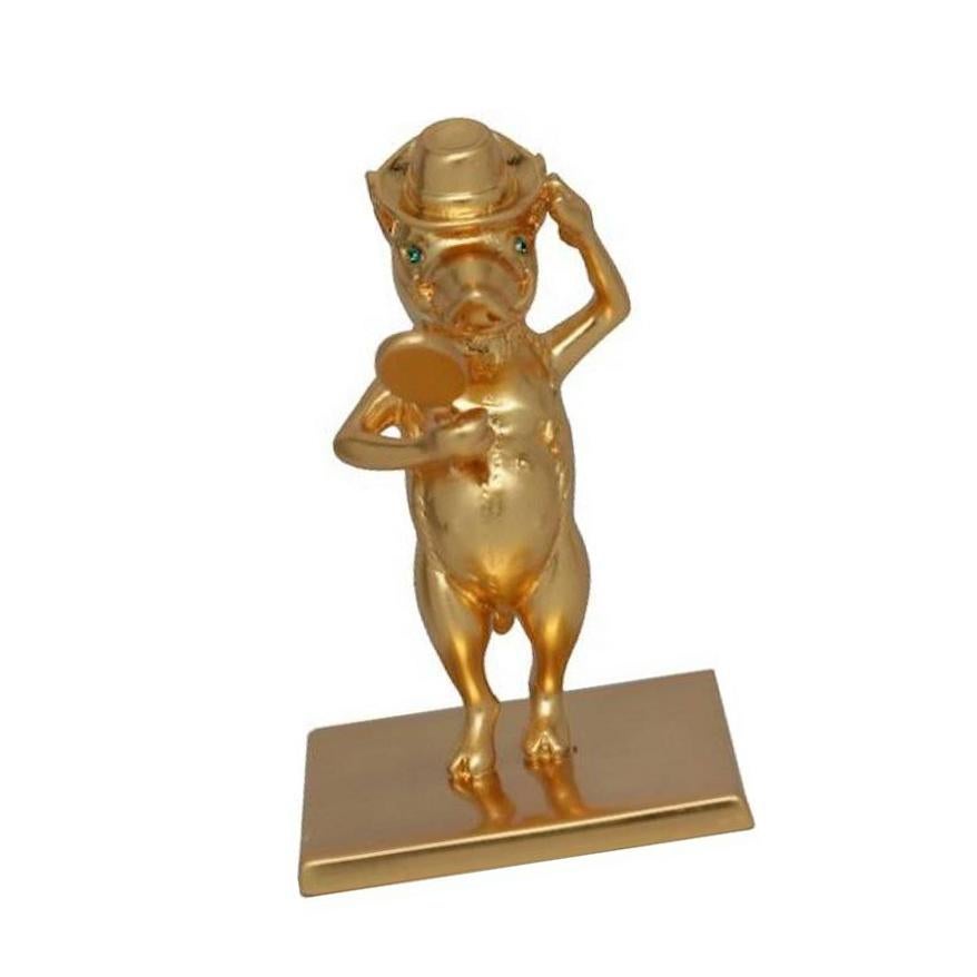 Antique Gold-Plated Bronze. This piece was made in Manhattan entirely by hand, and was cast, one at a time, using the lost wax process. Prince John Landrum Bryant Created and Designed this piece and Supervised its Fabrication. Dimensions: