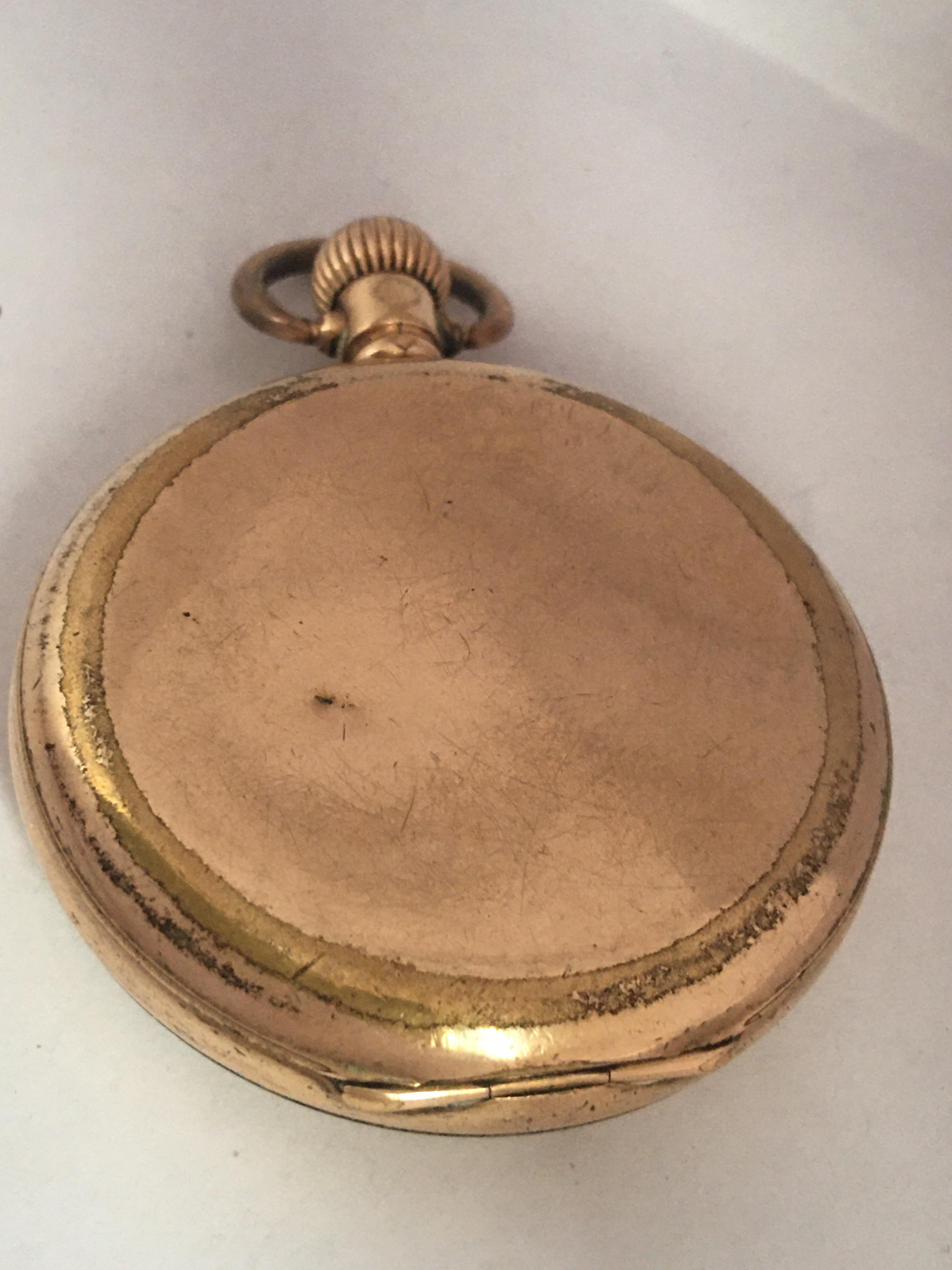 Antique Gold-Plated Dennison Case Hand-Winding Waltham Pocket Watch For Sale 3