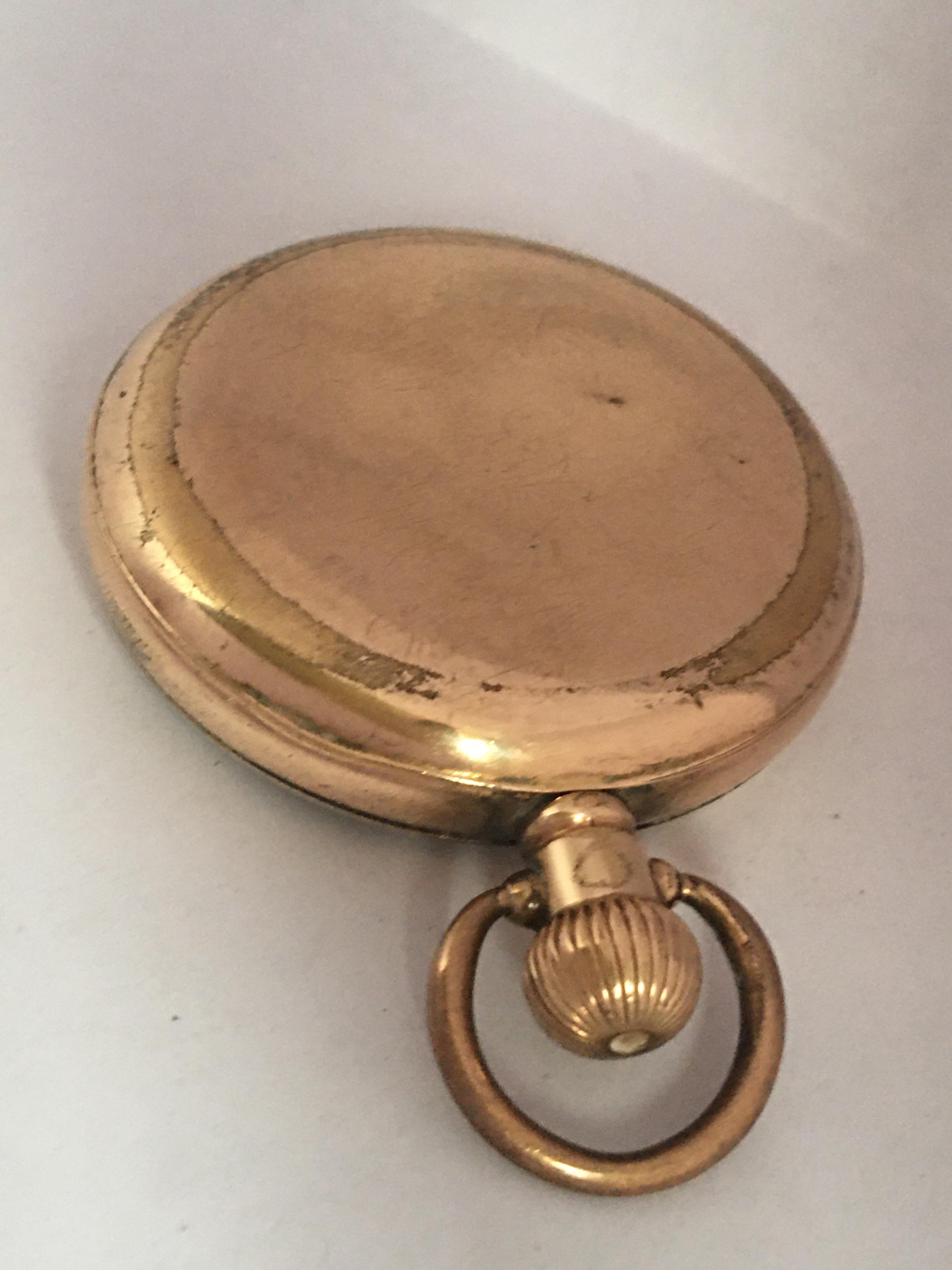 Antique Gold-Plated Dennison Case Hand-Winding Waltham Pocket Watch For Sale 4