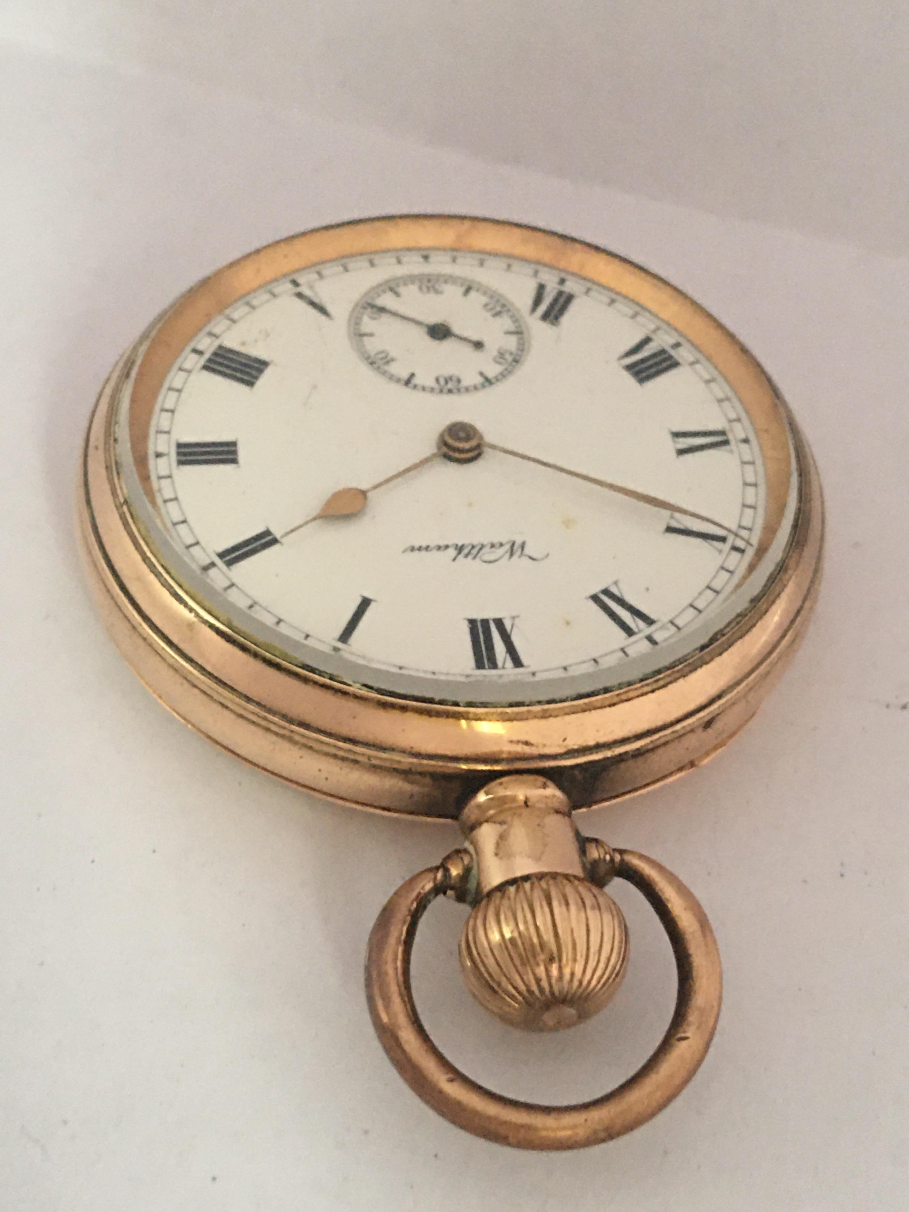 Antique Gold-Plated Dennison Case Hand-Winding Waltham Pocket Watch For Sale 6