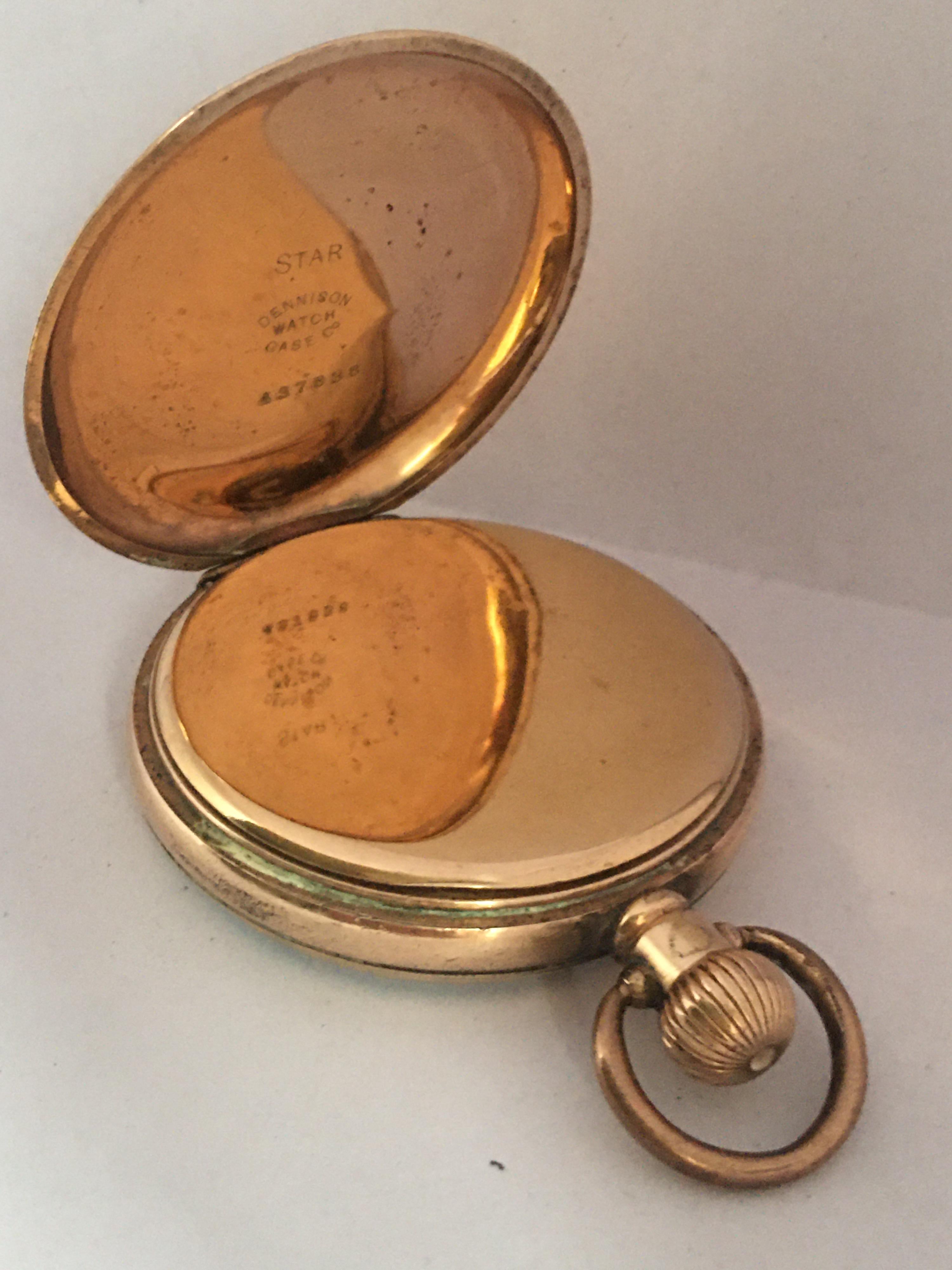 Antique Gold-Plated Dennison Case Hand-Winding Waltham Pocket Watch For Sale 2