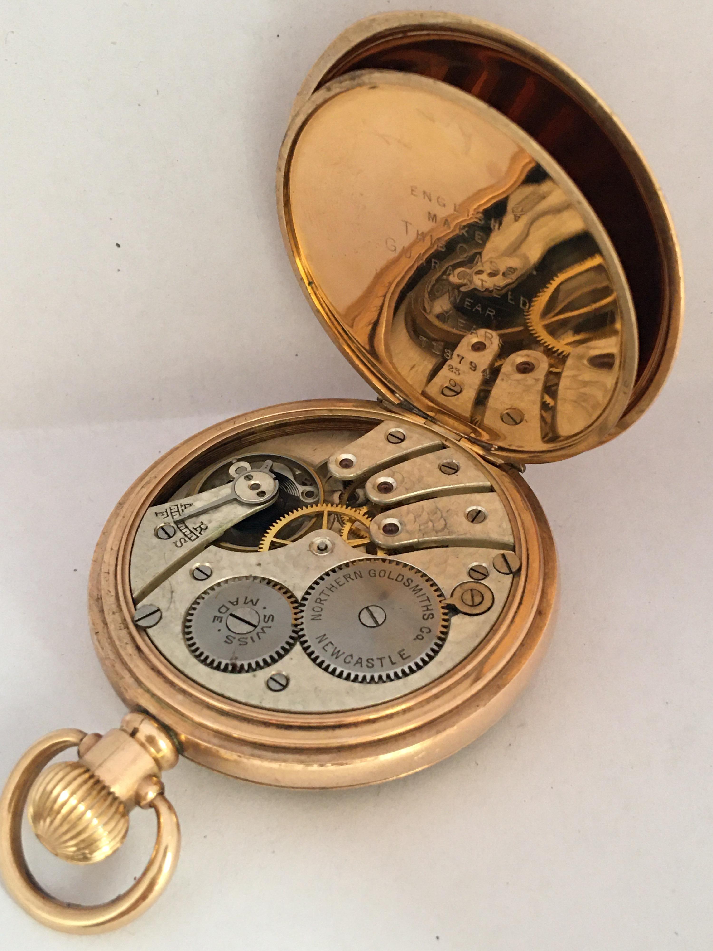 Antique Gold-Plated Dennison Case Swiss Hand Winding Pocket Watch In Good Condition For Sale In Carlisle, GB