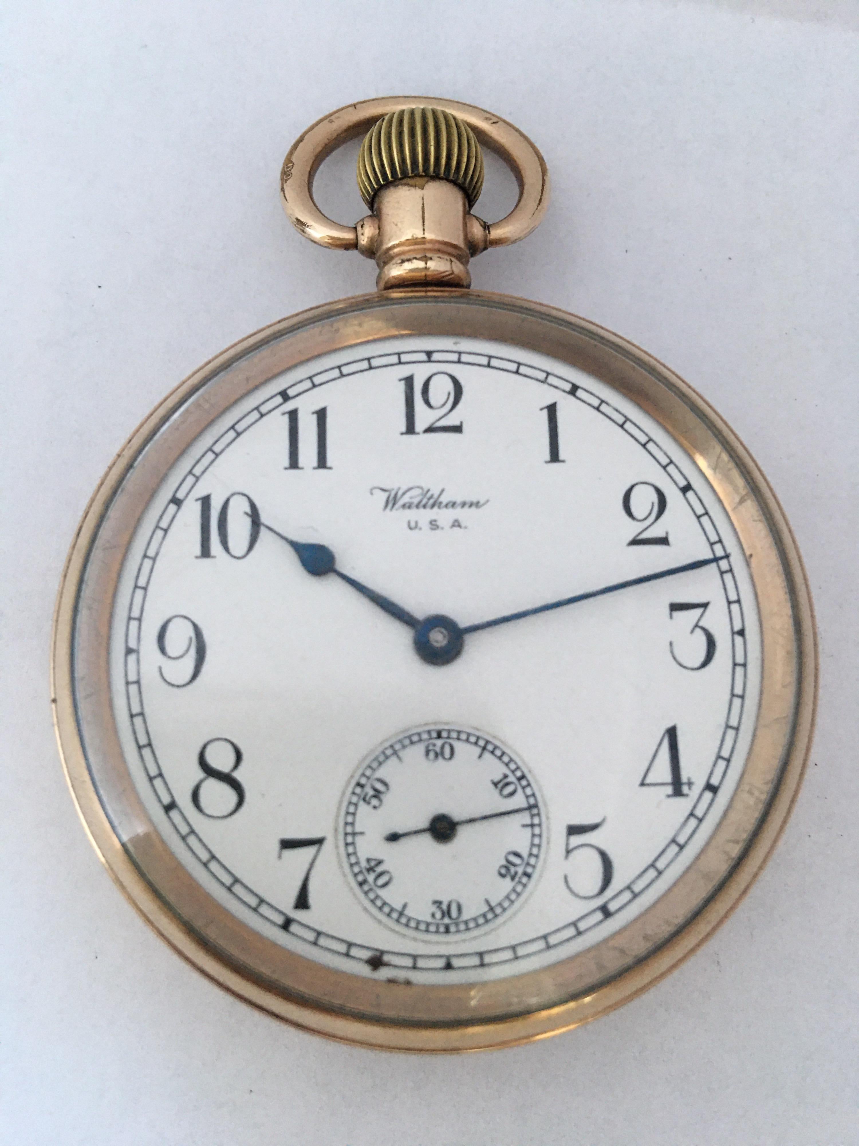 Antique Gold-Plated Dennison Case Waltham U.S.A Hand-Winding Pocket Watch For Sale 5