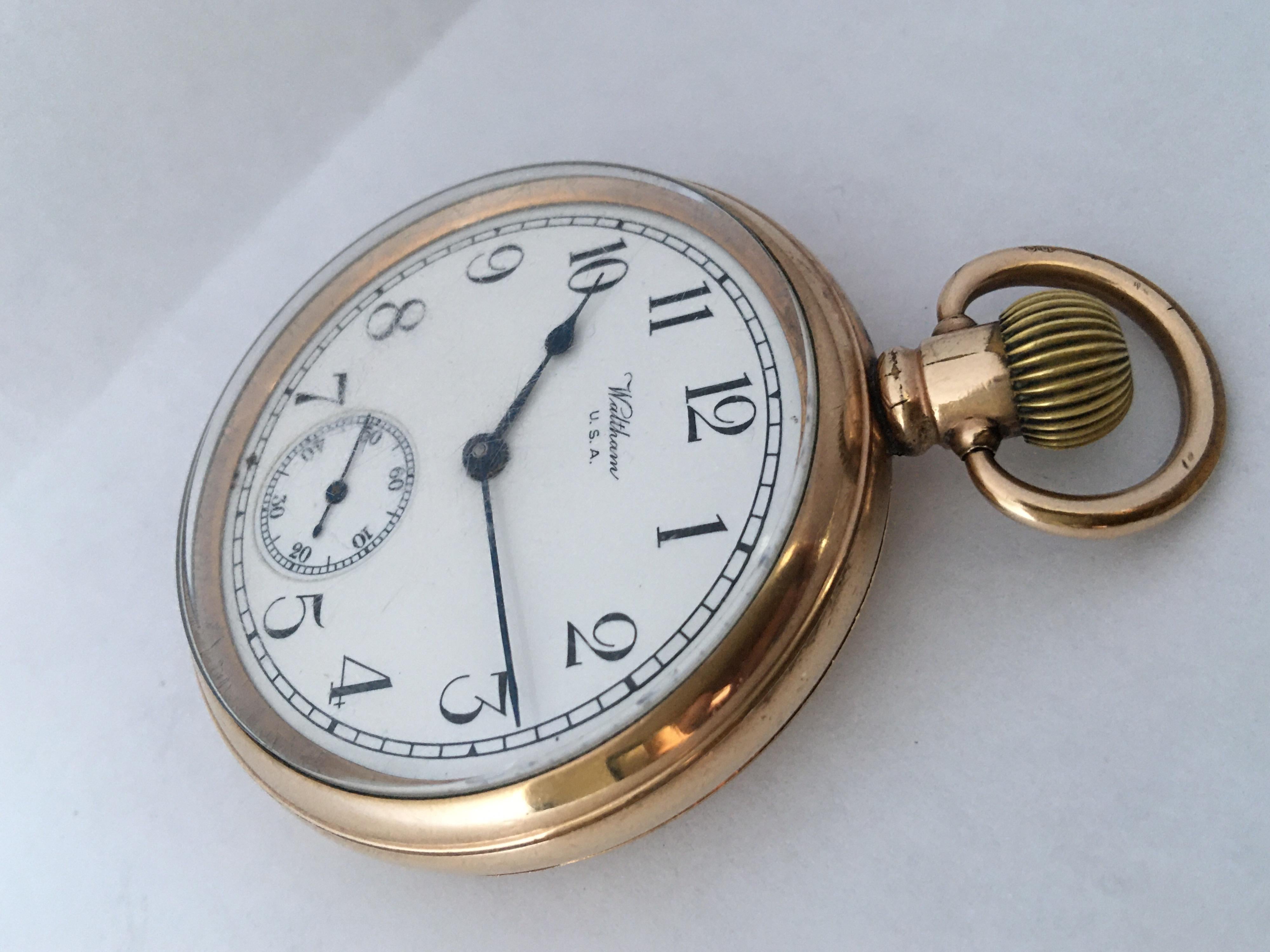 Antique Gold-Plated Dennison Case Waltham U.S.A Hand-Winding Pocket Watch For Sale 6