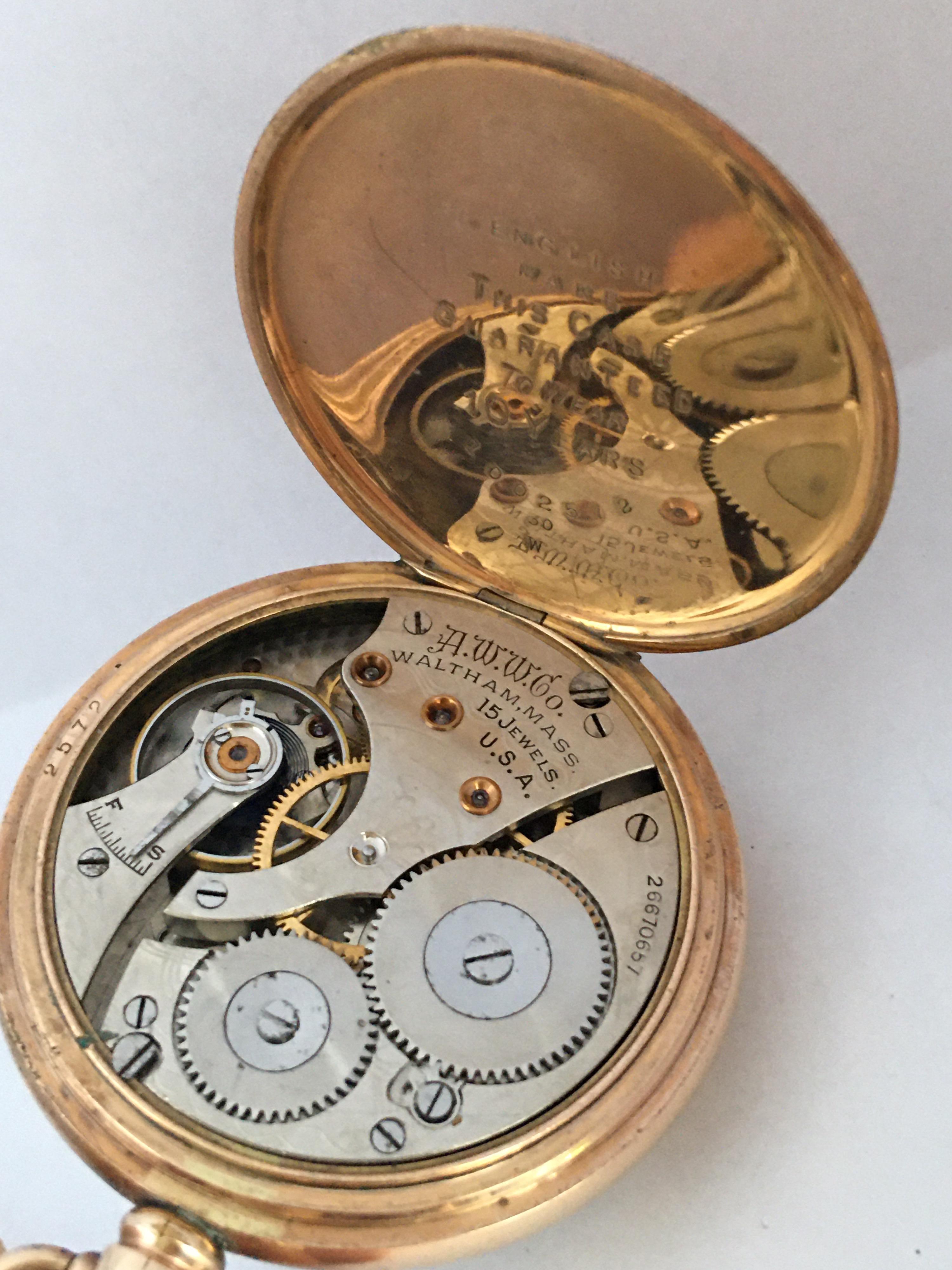 Antique Gold-Plated Dennison Case Waltham U.S.A Hand-Winding Pocket Watch For Sale 8