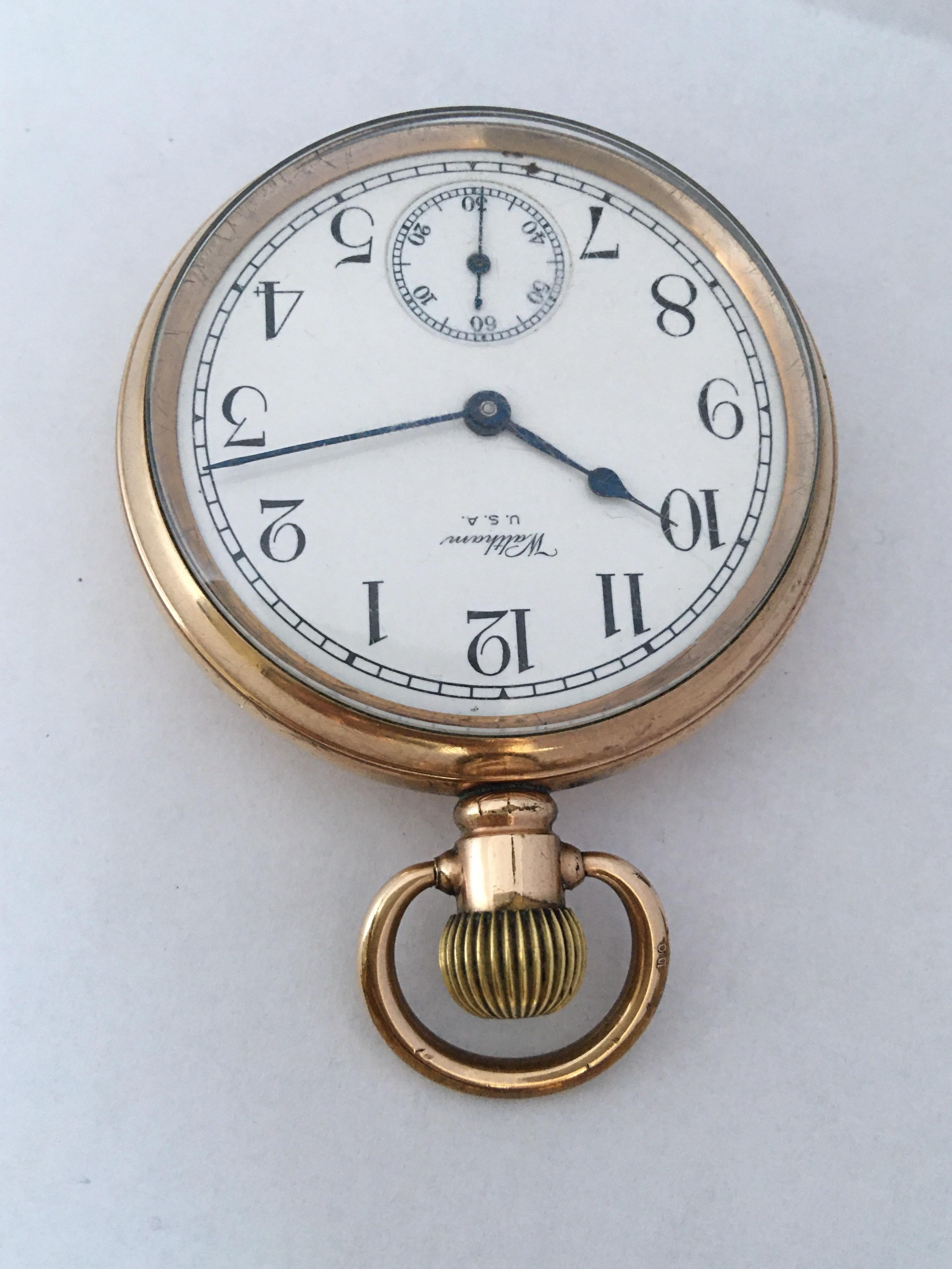 Antike vergoldete Dennison Case Waltham U.S.A Hand-Winding-Taschenuhr im Zustand „Relativ gut“ im Angebot in Carlisle, GB