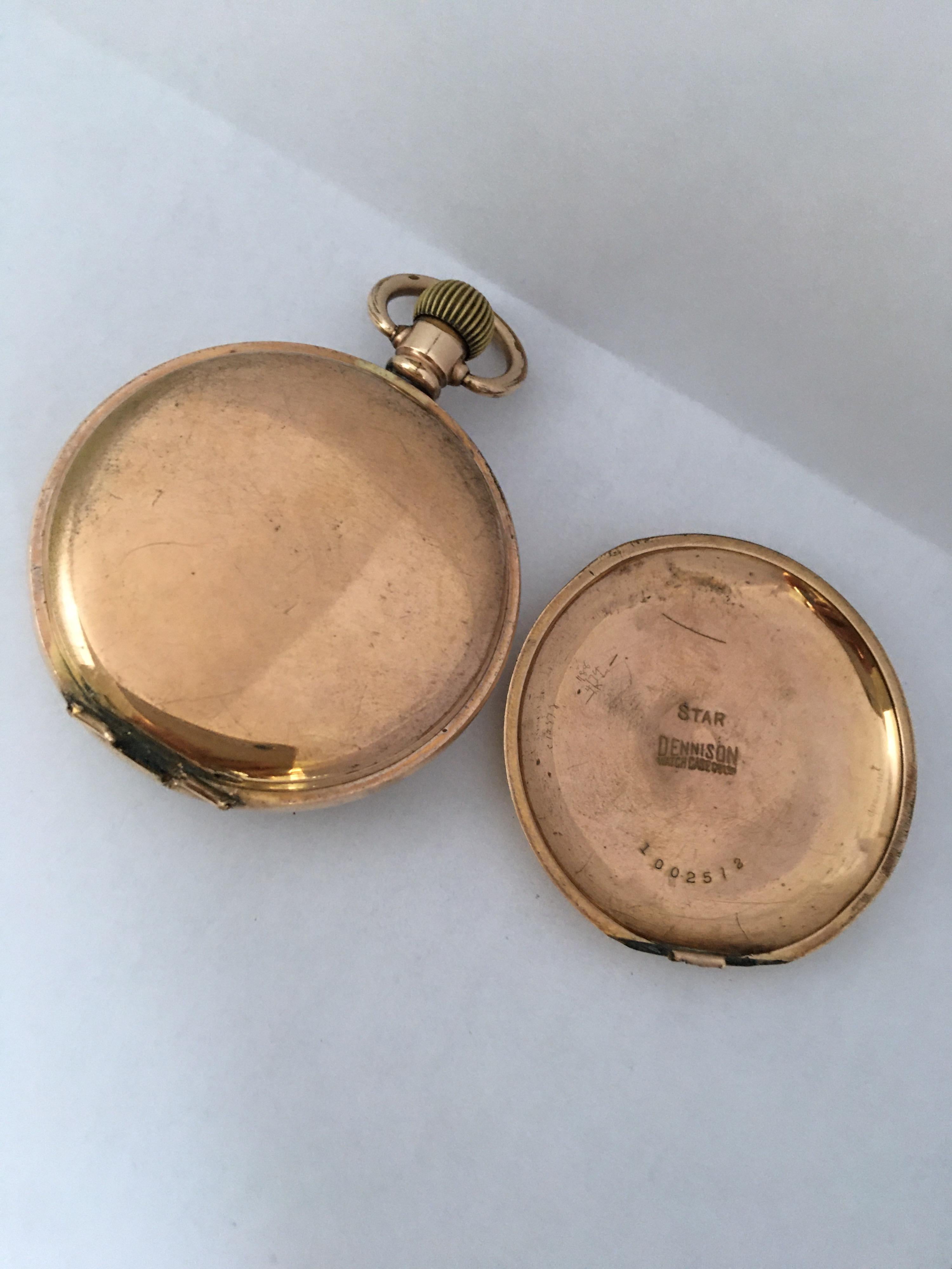 Antike vergoldete Dennison Case Waltham U.S.A Hand-Winding-Taschenuhr im Angebot 1