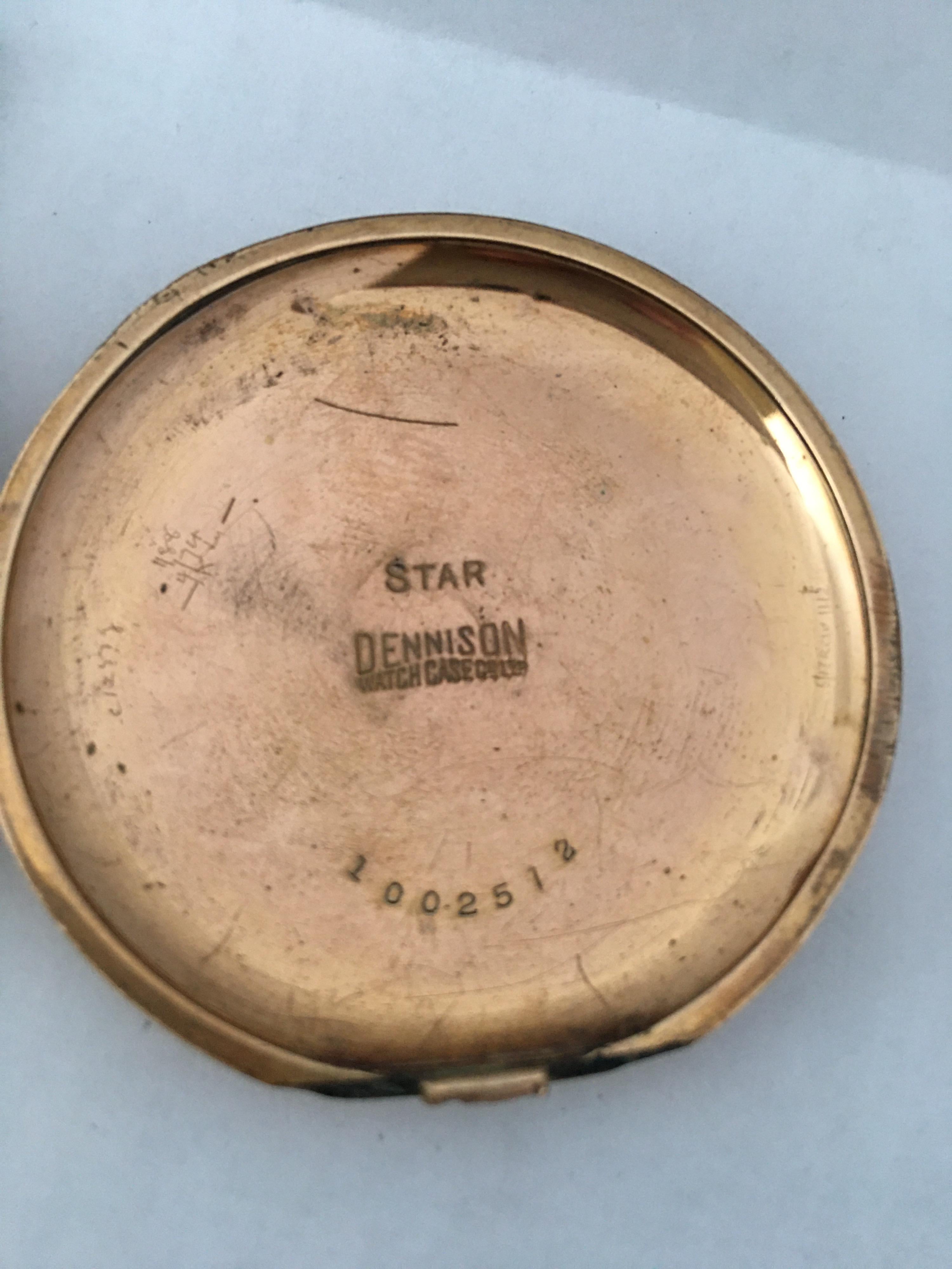 Antique Gold-Plated Dennison Case Waltham U.S.A Hand-Winding Pocket Watch In Fair Condition For Sale In Carlisle, GB