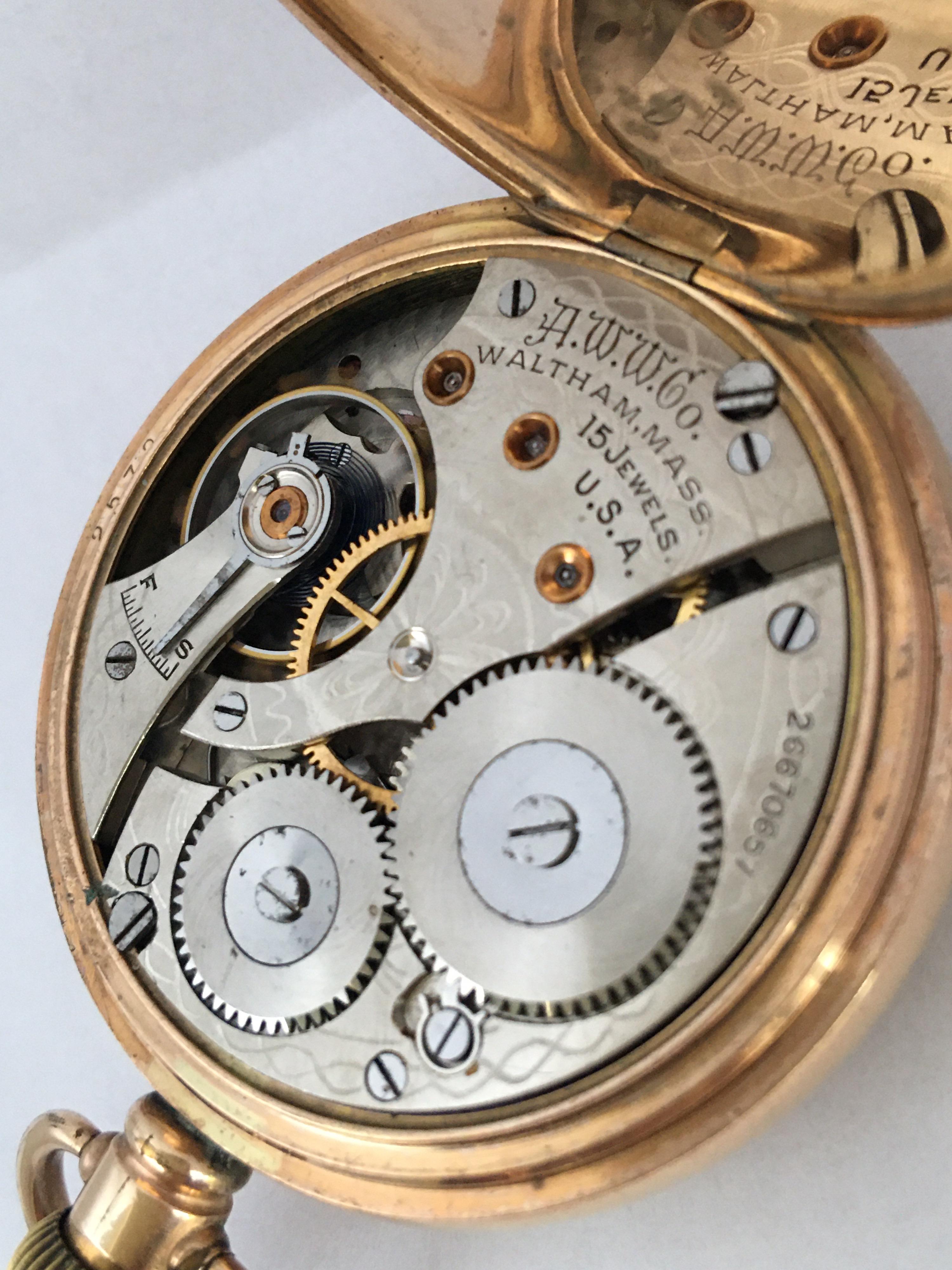 Antike vergoldete Dennison Case Waltham U.S.A Hand-Winding-Taschenuhr im Angebot 4