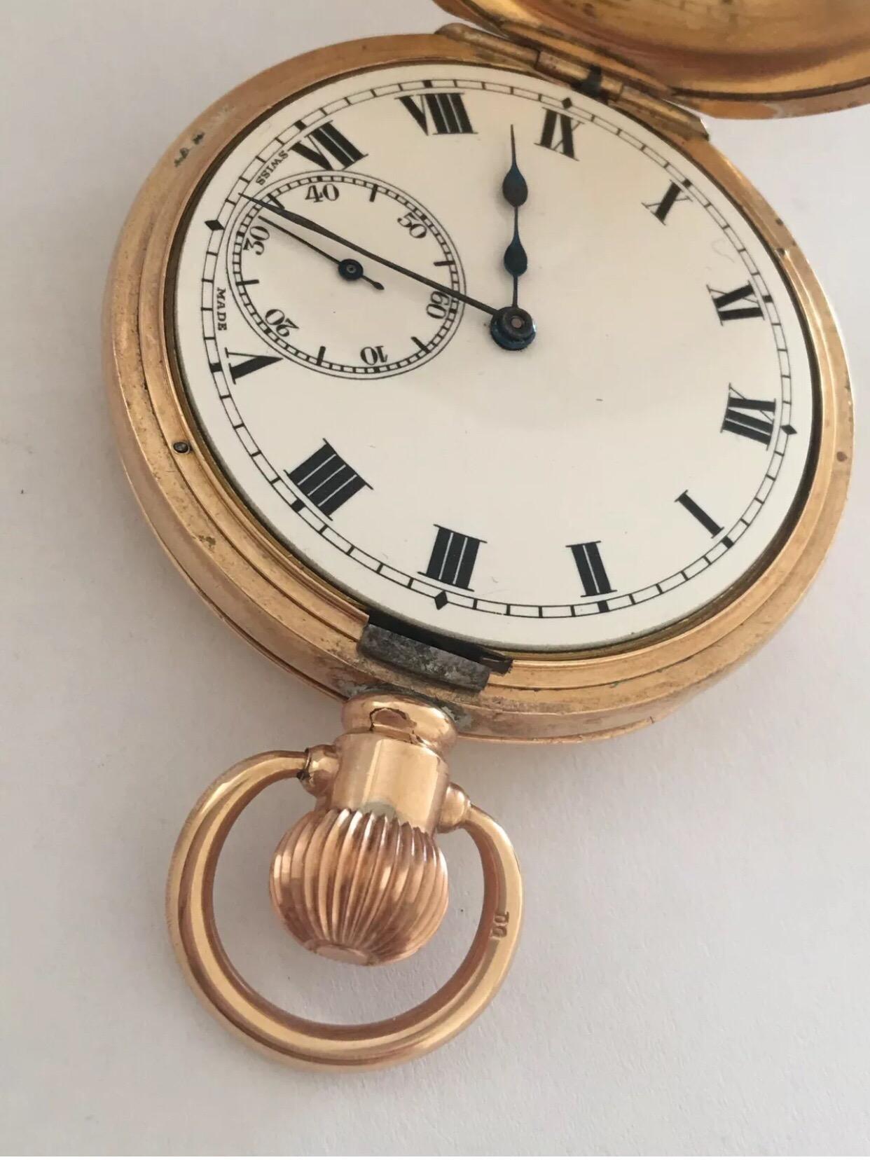 Antique Gold-Plated Dennison Cased Swiss Made Half Hunter Pocket Watch For Sale 3