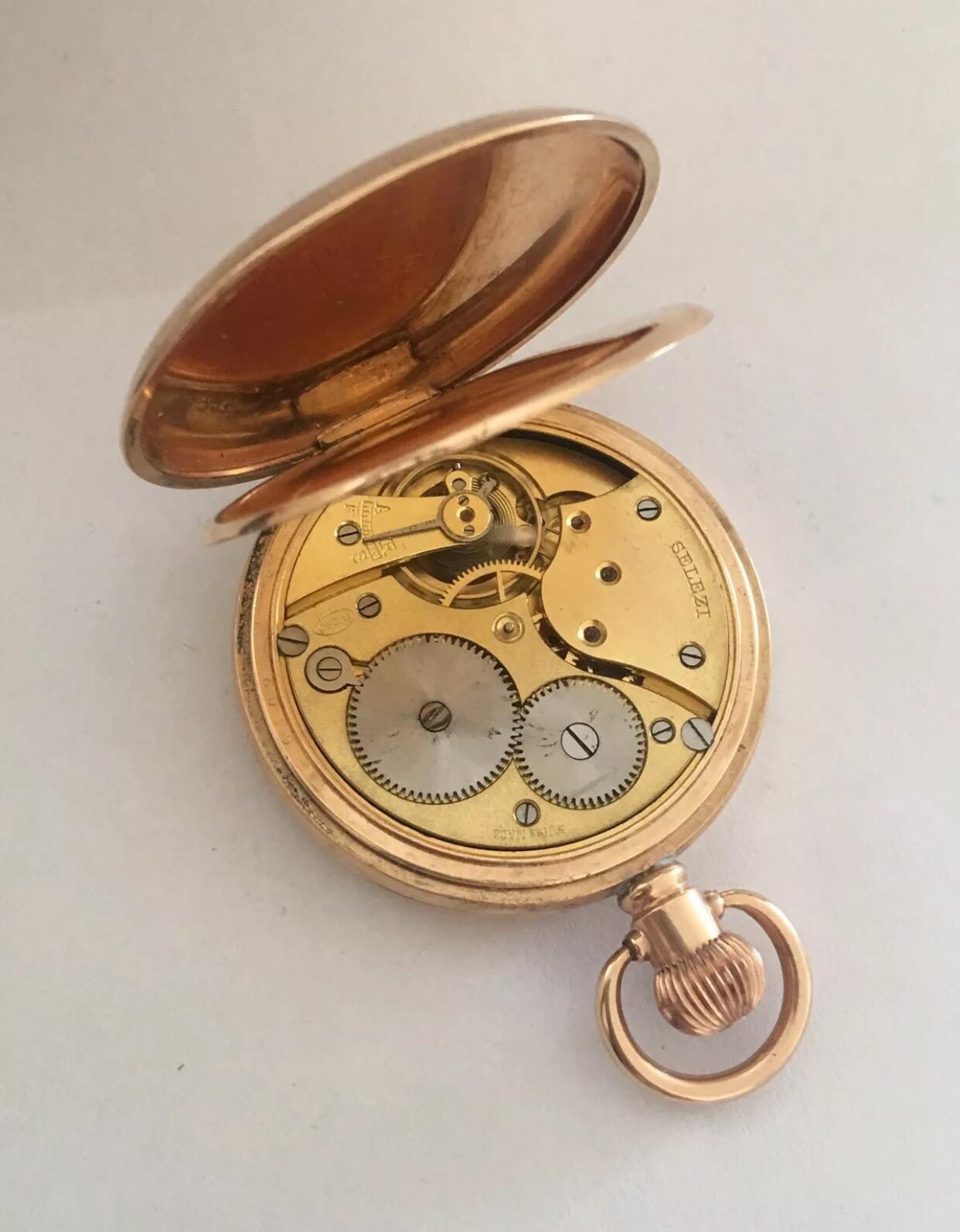 Antique Gold-Plated Dennison Cased Swiss Made Half Hunter Pocket Watch For Sale 4