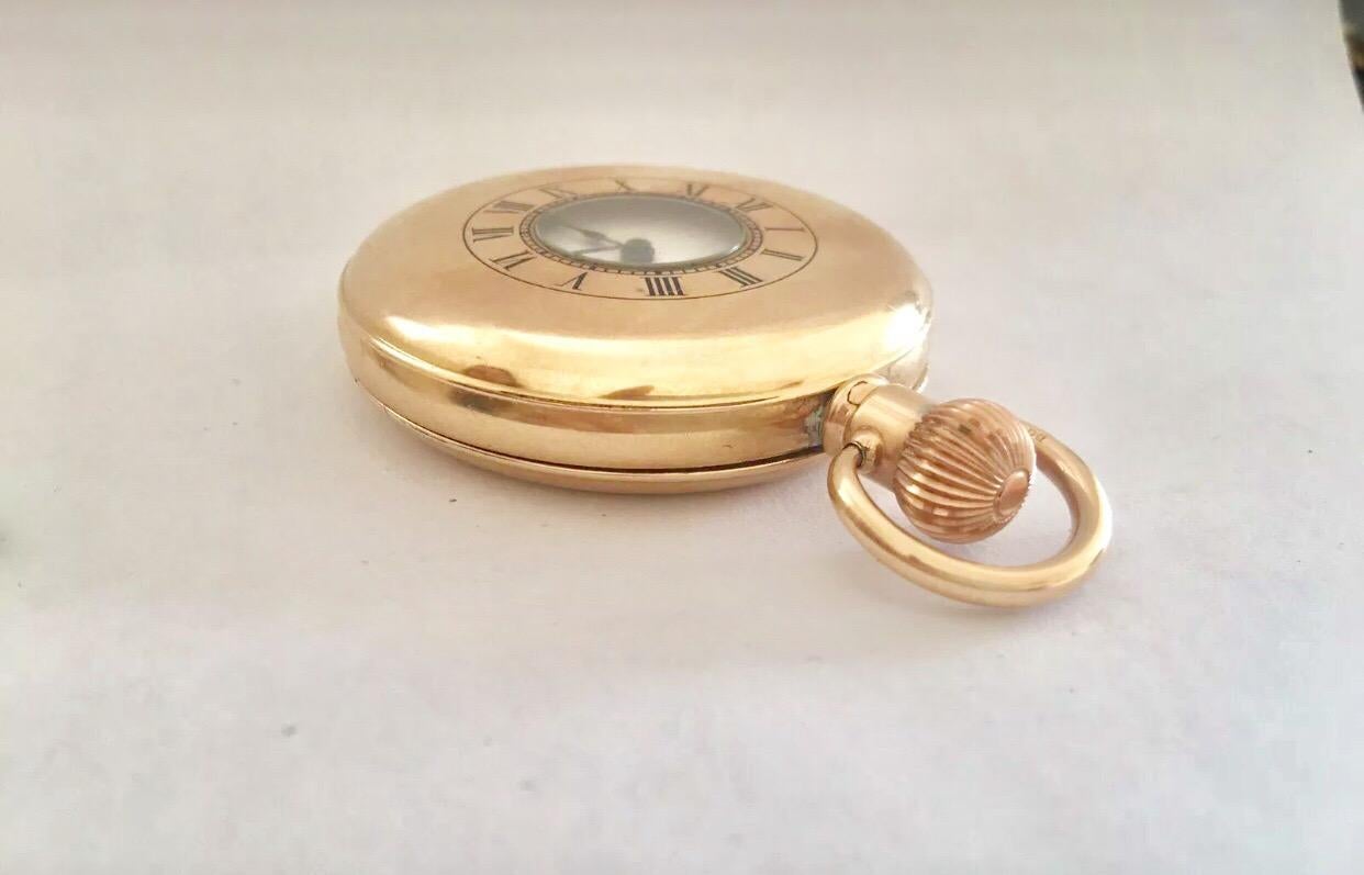 Antique Gold-Plated Dennison Cased Swiss Made Half Hunter Pocket Watch For Sale 5