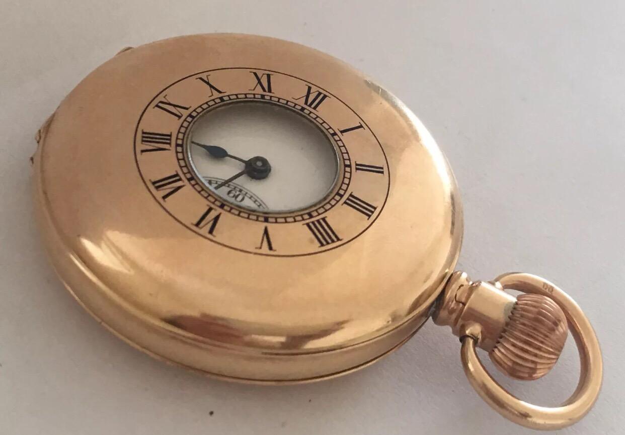 Women's or Men's Antique Gold-Plated Dennison Cased Swiss Made Half Hunter Pocket Watch For Sale