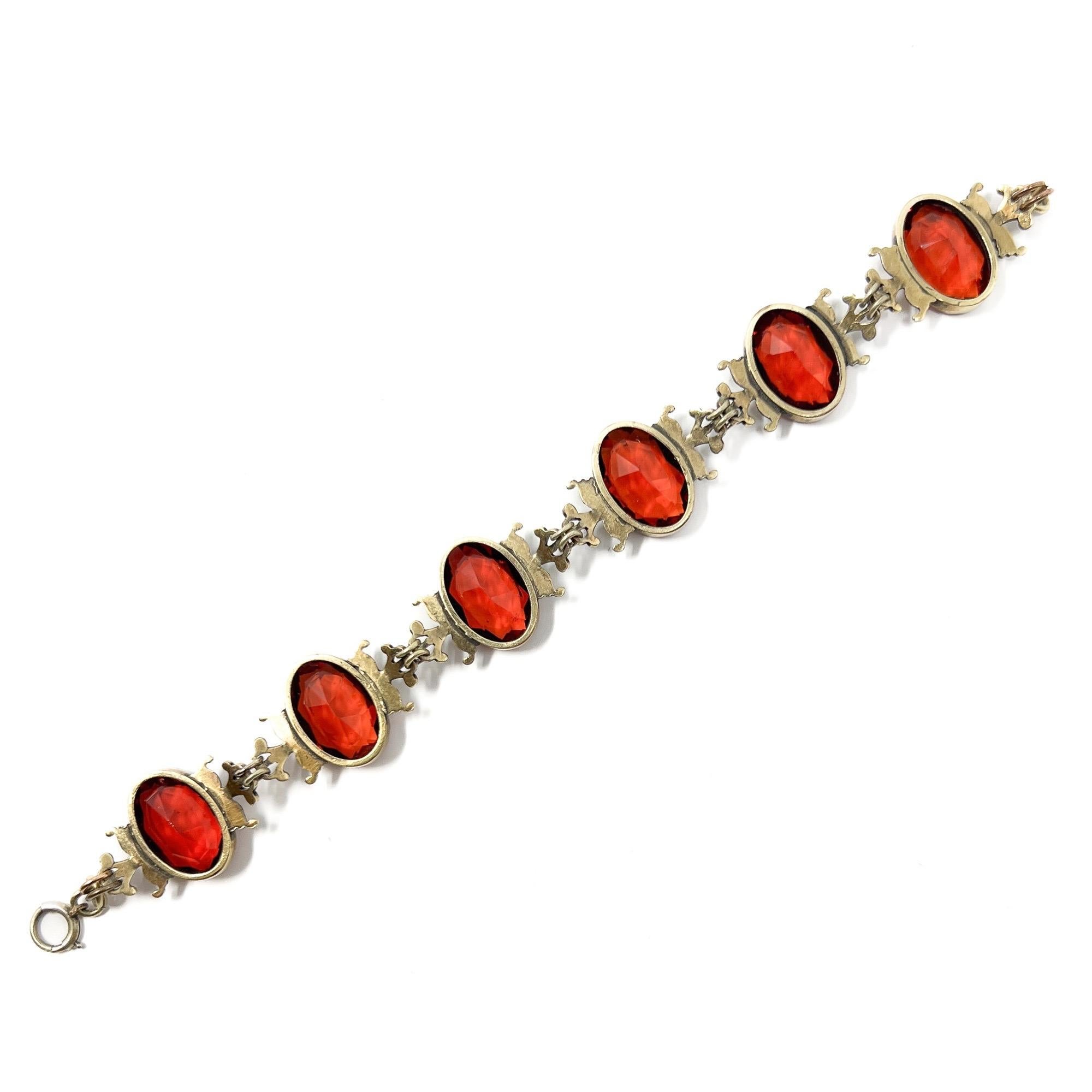 Bracelet antique en filigrane plaqué or et grenat hessonite en vente 4